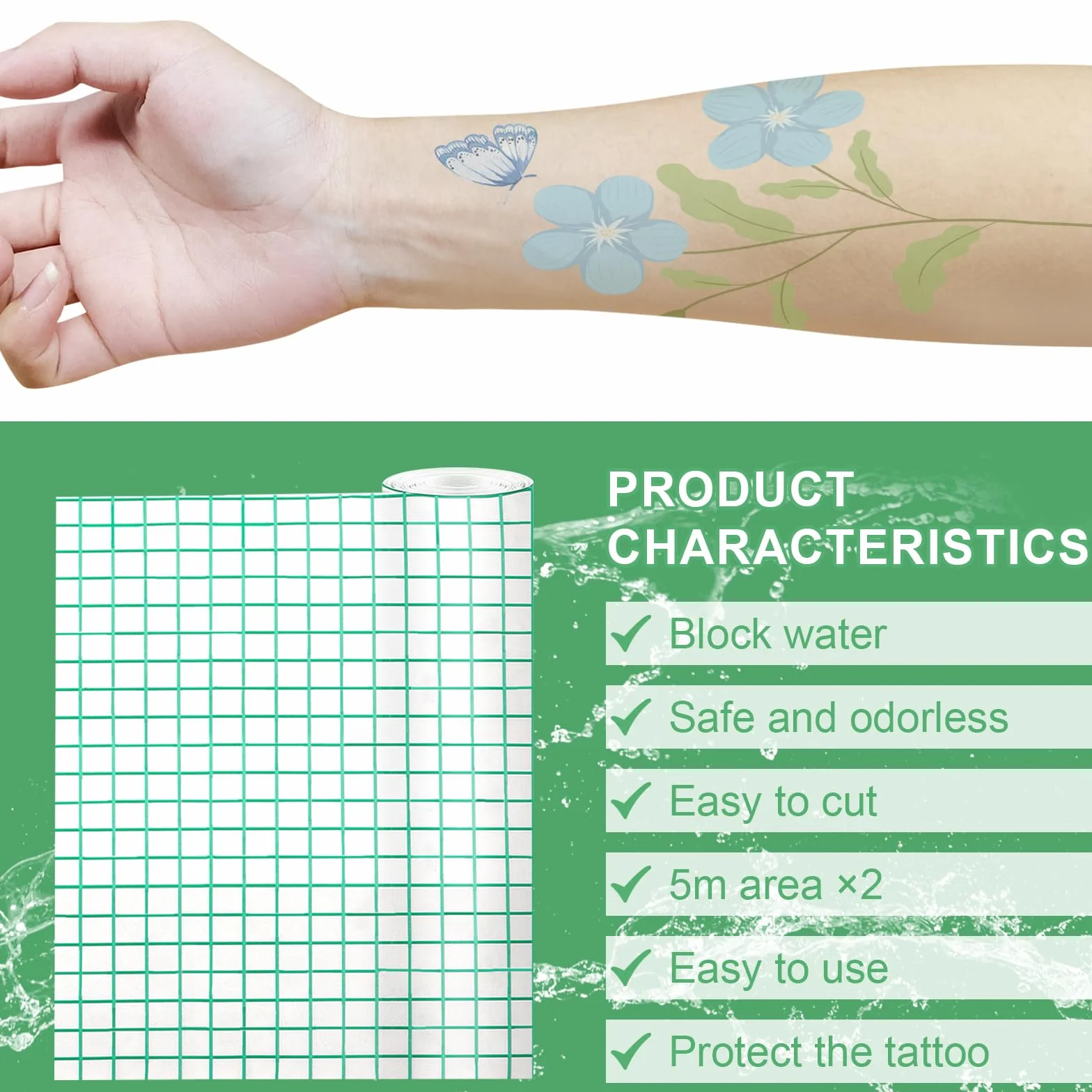Pellicola Protettiva Tatuaggio Impermeabile 15cmx10m - Film Medico Traspirante per Nuoto, Palestra e Vita Quotidiana con Forbici Professionali - Acceleratore Guarigione Tattoo