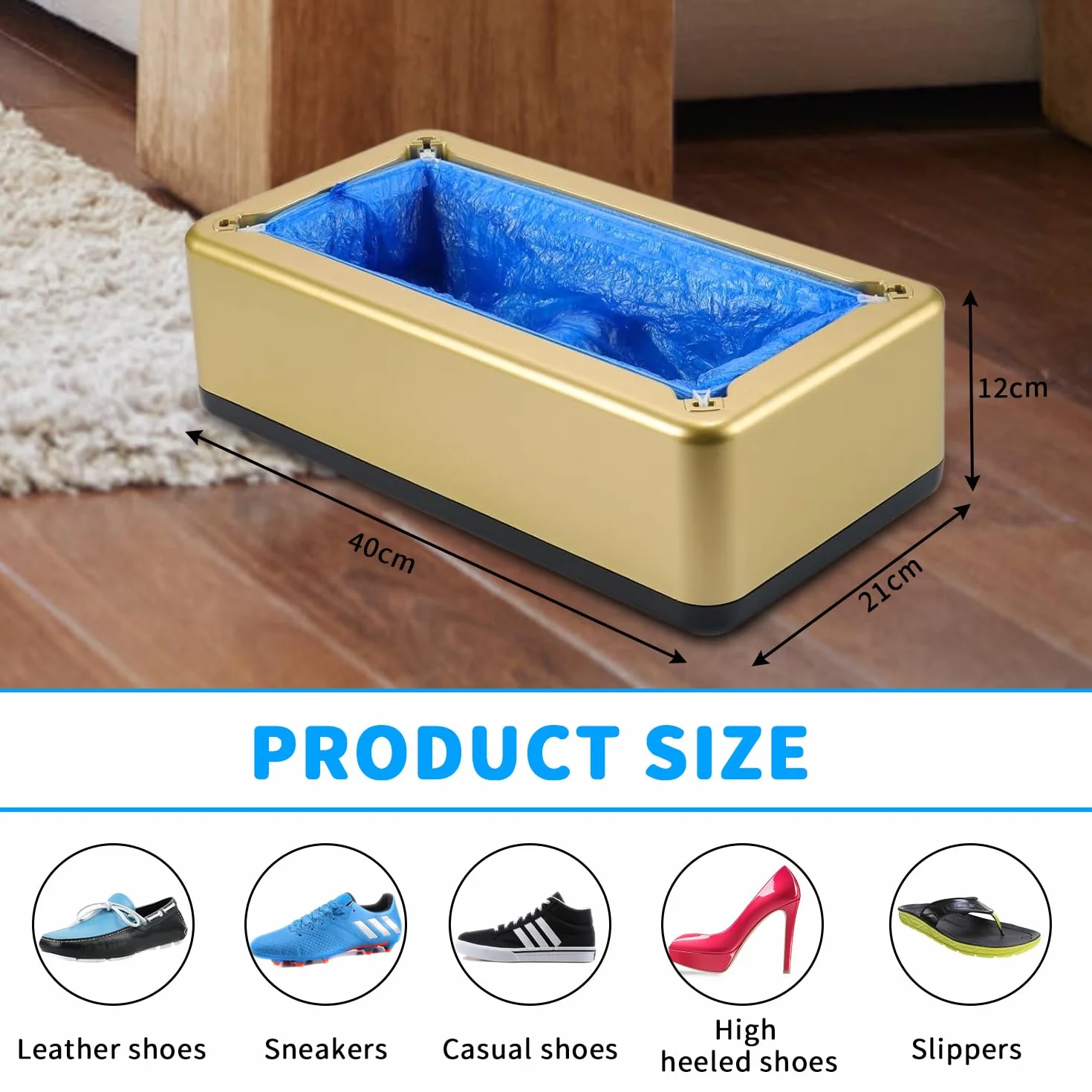 Distributore automatico portatile per copriscarpe monouso, 100 pezzi, per casa ufficio fabbrica (Oro)
