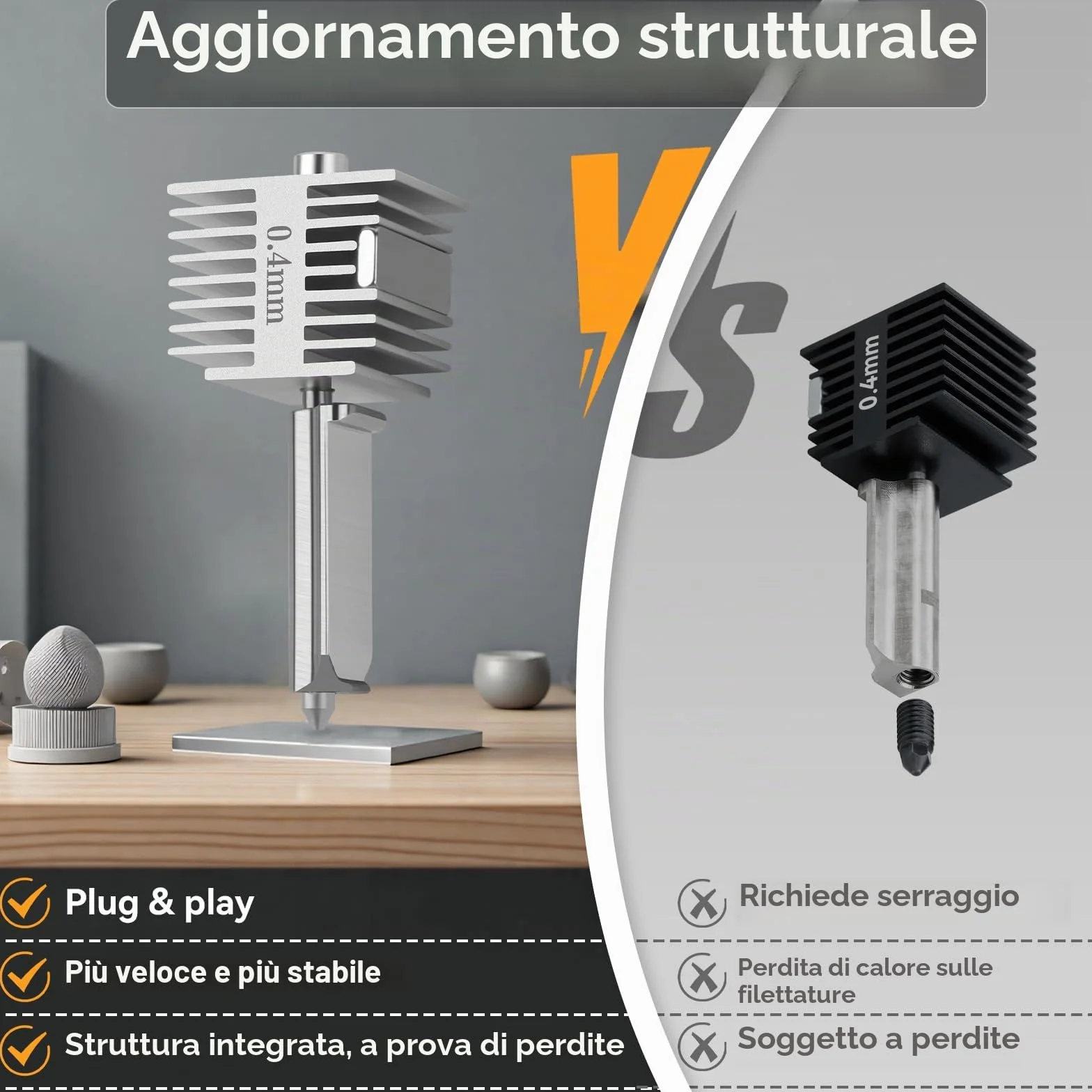 Aggiornamento A1/A1 Mini Quick-Swap Hotend 0.4mm Acciaio Inox Ugello Alta Velocità & Alta Temperatura Struttura Integrata con Copertura in Silicone Compatible with Bambu Lab A1/A1 Mini Stampante 3D