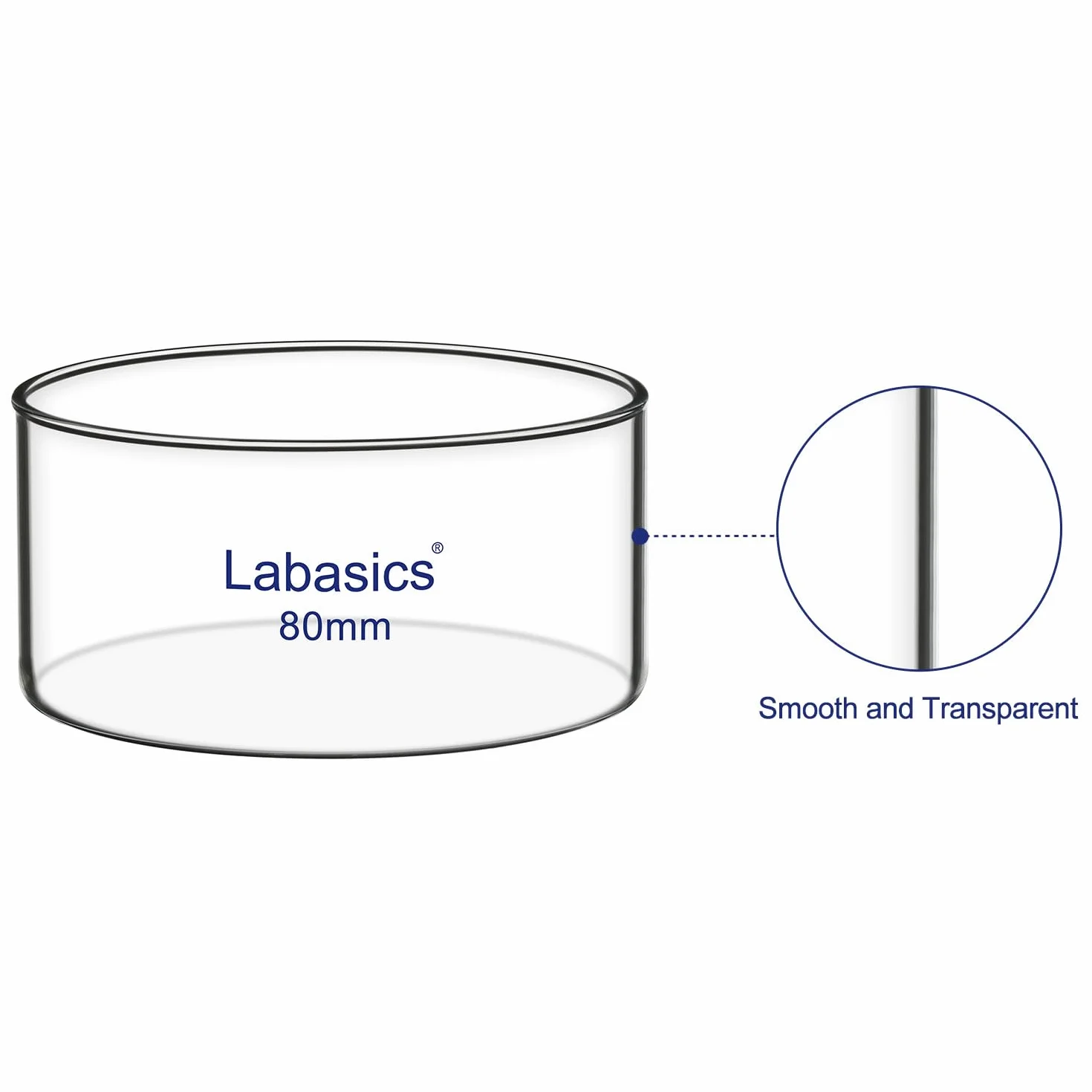 Labasics Piatto Cristallizzante, Fondo Piatto Senza Beccuccio in Vetro Borosilicato Spesso ad Alta Resistenza per Cristallizzazione ed Evaporazione, Diametro Esterno 80 mm, Capacità 100 ml