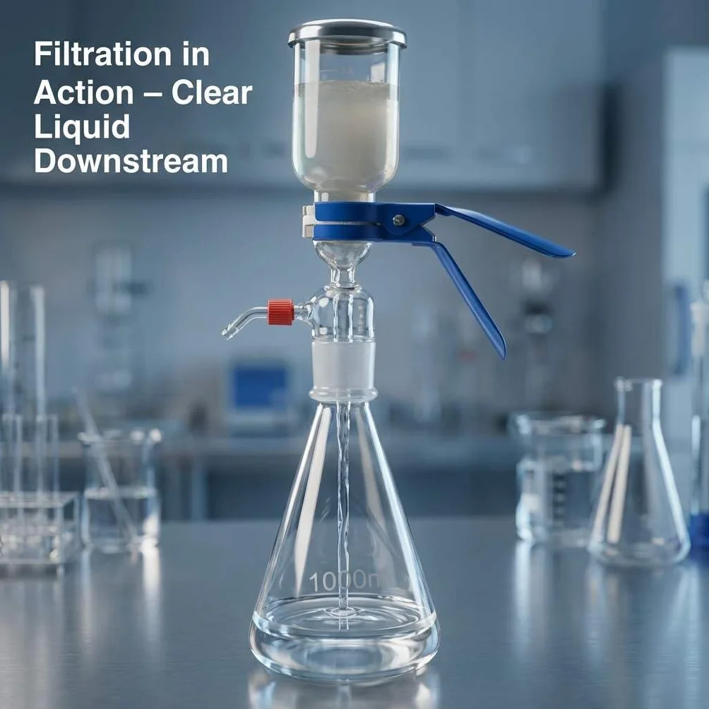 QWORK 1000 ml vetro vuoto filtrazione distillazione apparecchio per il filtraggio in laboratorio con imbuto graduato 300 ml