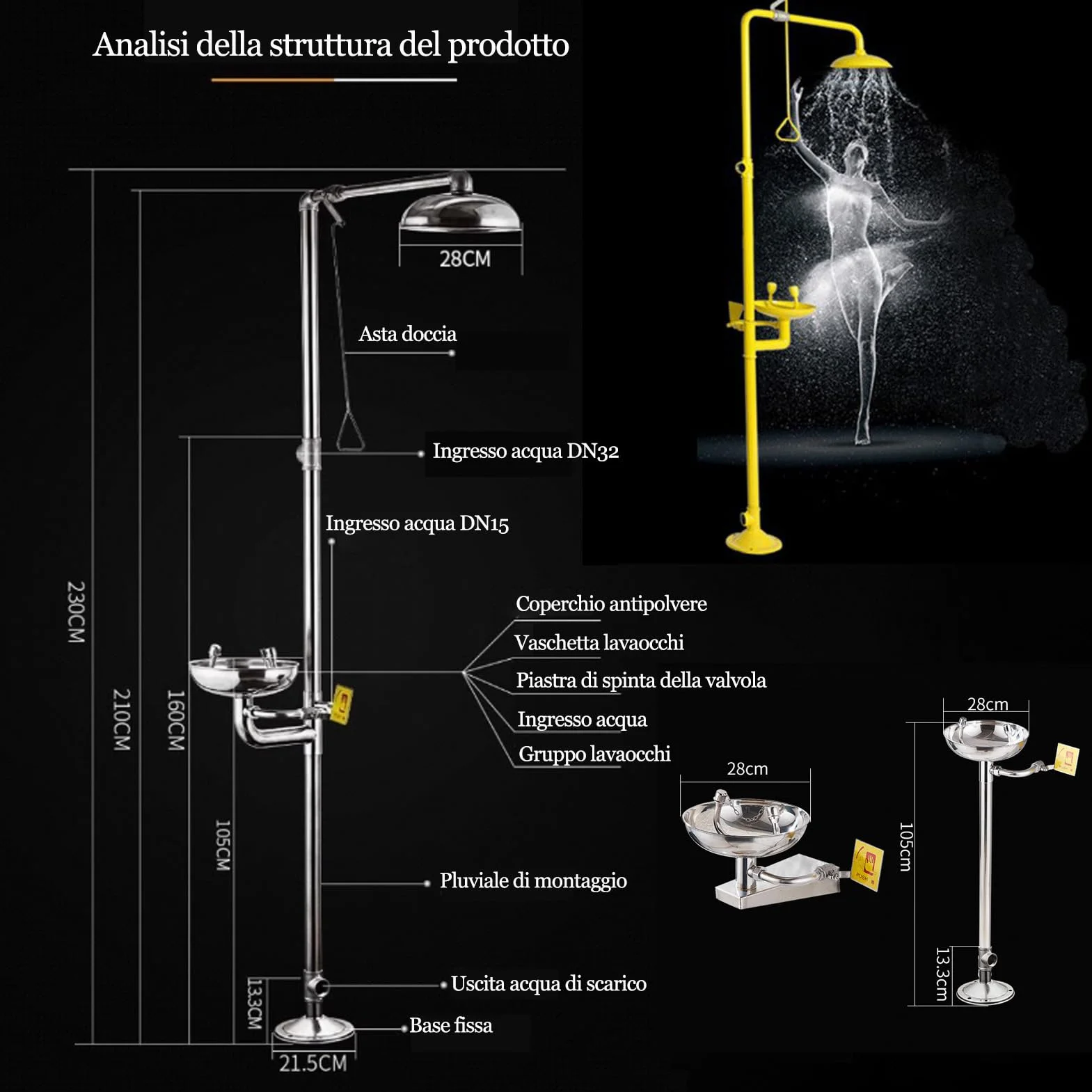 Stazione lavaocchi doccia emergenza combinazione 2 in 1 per fabbrica ufficio laboratorio