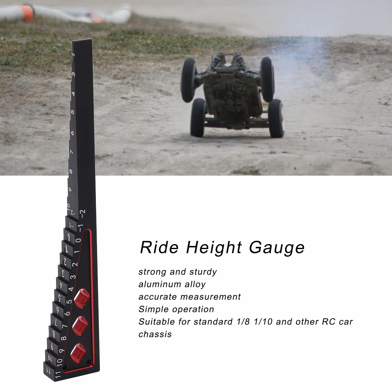 Misuratore di Altezza RC, Precisione Alta, Adatto per Auto RC 1/8 1/10, Lega di Alluminio Nero Rosso, for Modellismo, DIY, Personalizzazione