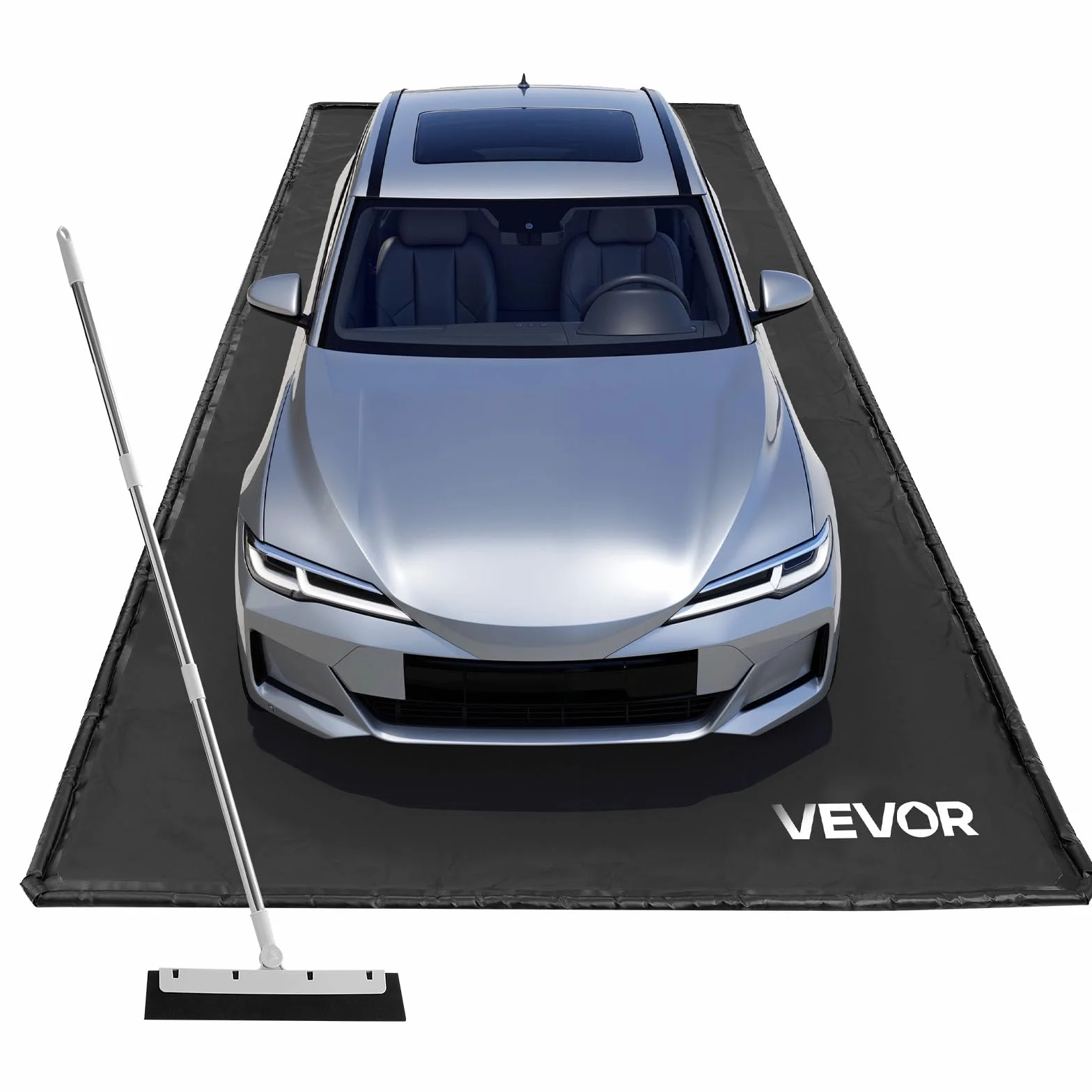 VEVOR Tappetino Antiscivolo per Garage, 2,4 x 5,5 x 0,03 m, con Tergivetro, Resistente e Impermeabile, Protezione per Pavimenti da Neve, Pioggia, Fango, Tappetino per Garage Officina, Nero