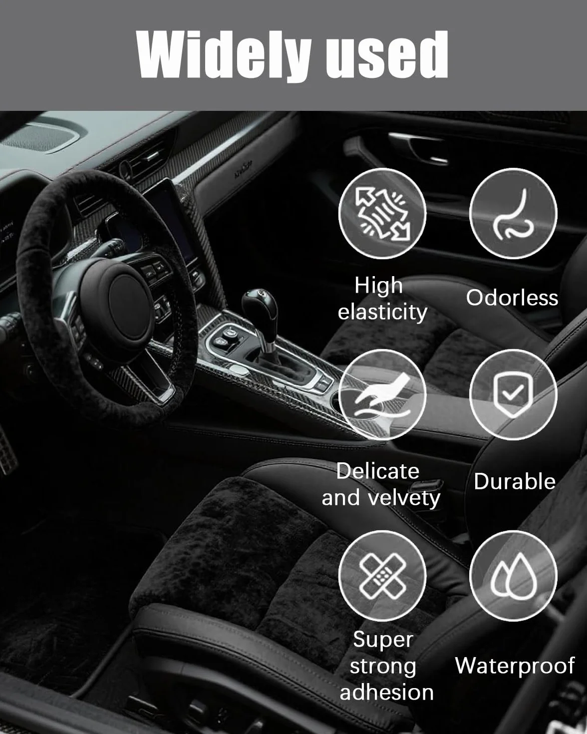 1 rotolo di pellicola autoadesiva in microfibra, tessuto per rivestimento tetto auto 20 x 30 cm, pelle scamosciata elasticizzata autoadesiva, pellicola in ecopelle per interni auto, nero