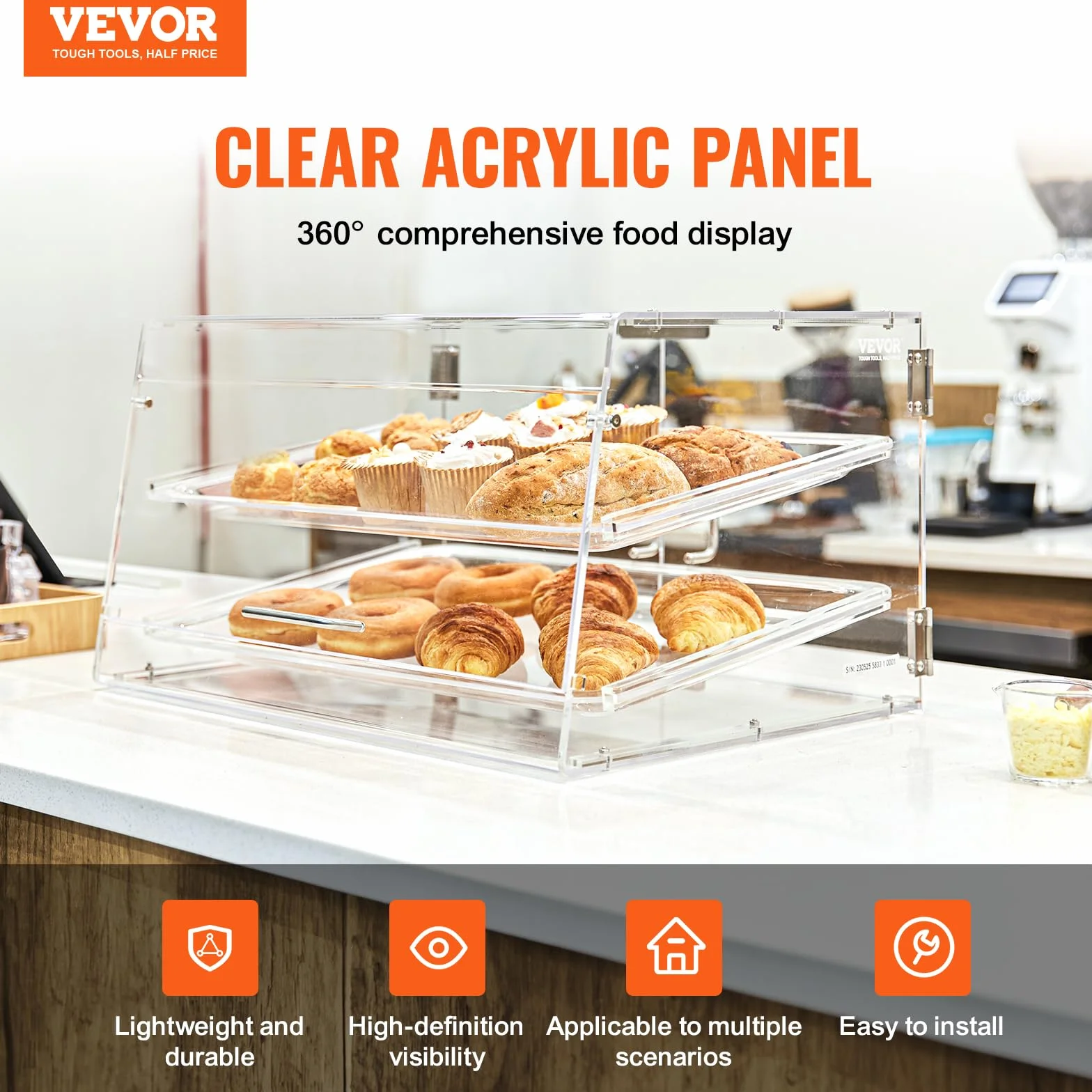 VEVOR Espositore per Pasticceria 2 Ripiani Acrilico Trasparente 510x350x35 mm Vetrina da Panificio