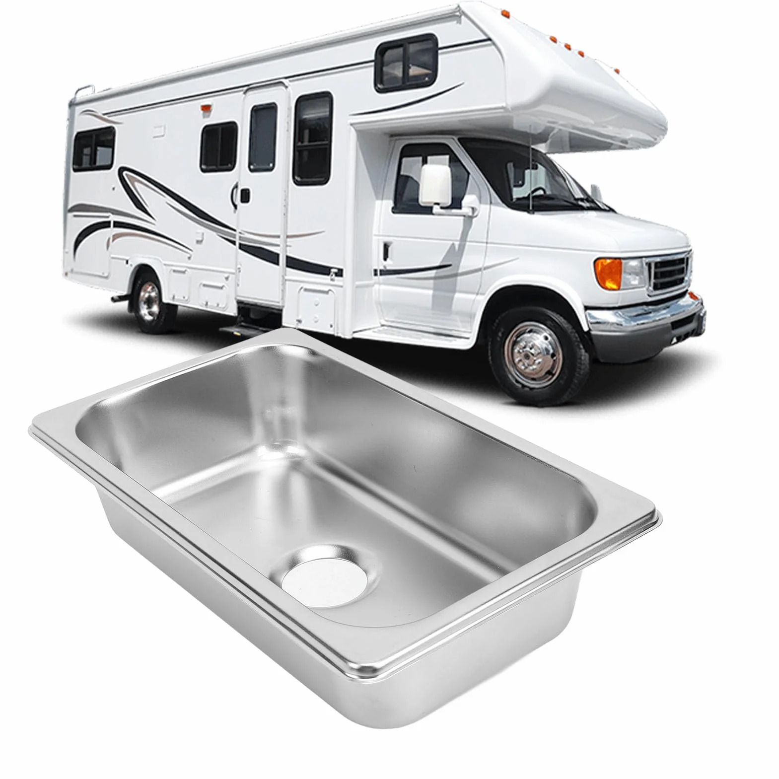 Lavandino per, 265x162x65 Mm Lavello in Acciaio Inossidabile RV 304 di Lunga Durata Facile Pulire con Scarico Fognario 40 Mm per Barche, Caravan, Yacht, Barche