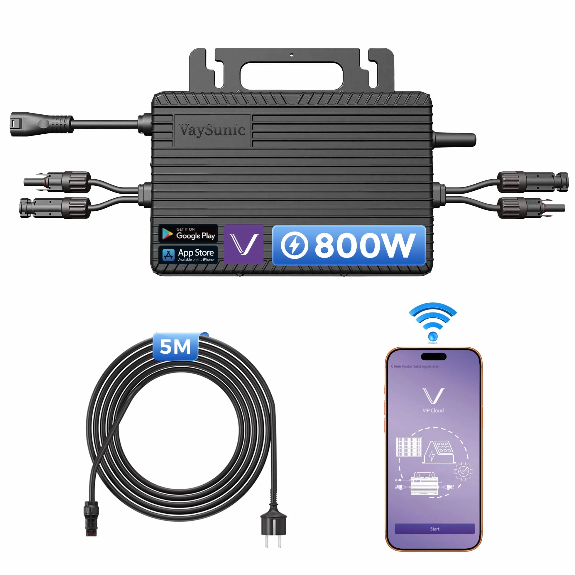 Micro inverter da 800 W con Wi-Fi integrato, 0% IVA, inverter plug & play – ideale per centrali elettriche da balcone, certificazione PV VDE, impermeabile IP67, tecnologia MPPT, controllo tramite app