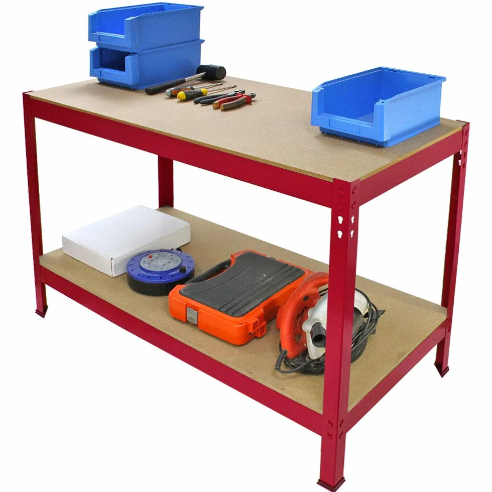 Monster Racking - Tavolo da Lavoro Q-Rax Banco ad Incastro in Acciaio Senza Bulloni 120cm x 60cm x 90cm - Rosso