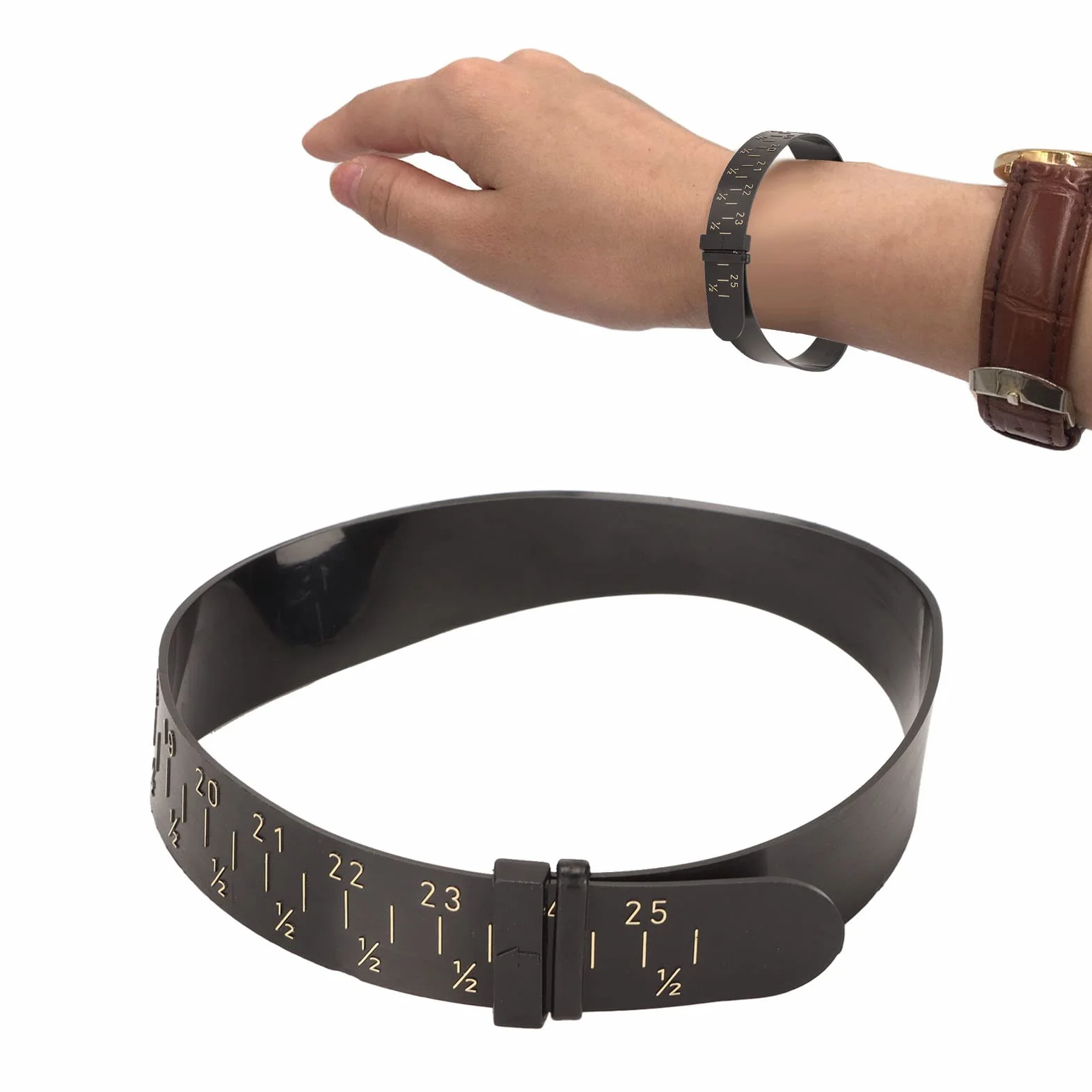 Calibro per Braccialetti 15-25 mm Misuratore Doppia Scala Plastica Strumento Dimensionamento Bracciali