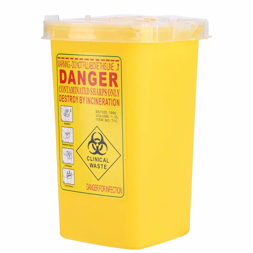 Nikou Contenitore per Rifiuti Taglienti 1 Litro, Sharps Container Smaltimento Plastica per Tatuaggi Giallo