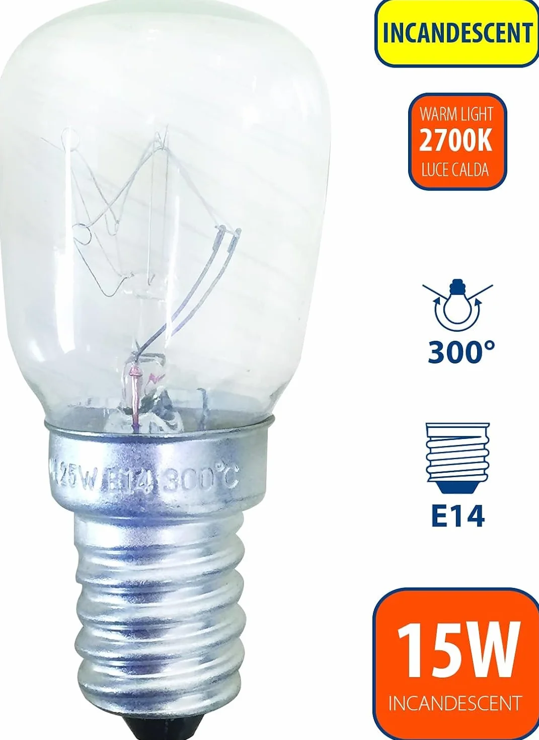 Cavo con lampadina E14 15W per Lampada di sale, Presa UE con Interruttore, Portalampada 1,2m Bianca