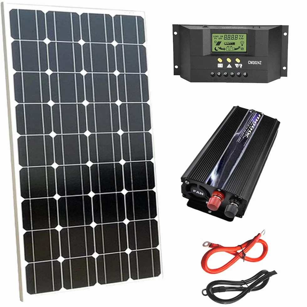 Kit Fotovoltaico 1Kw Giornaliero Pwm Pannello Solare 100W Inverter 2000w Isola Regolatore 30A per Barca Camper Baita