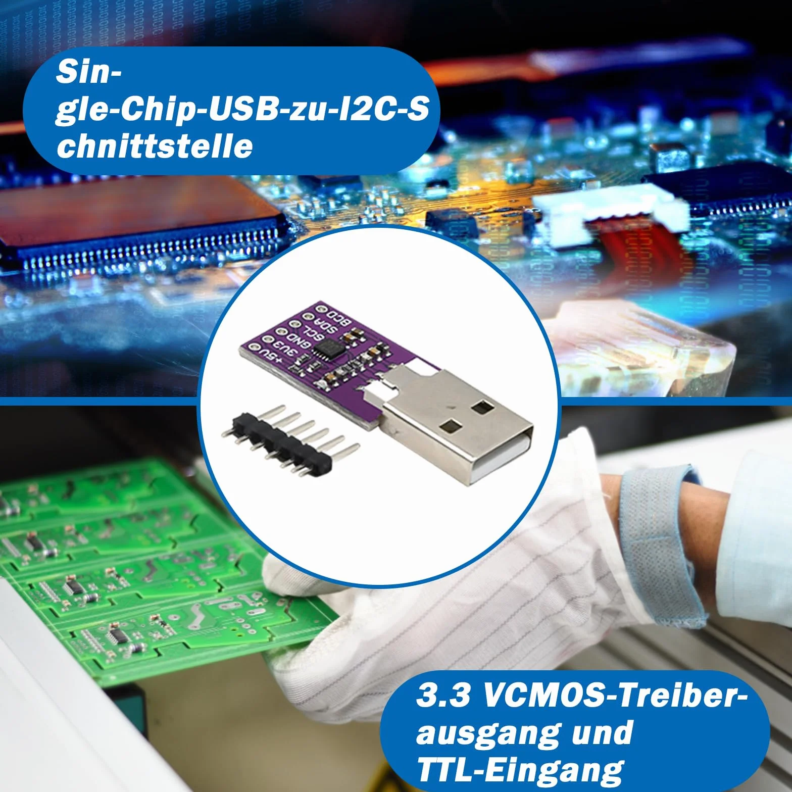 Modulo USB a I2C, MCU-200 FT200XD Modulo interfaccia USB a I2C Modulo multifunzione ad alta velocità Uscita CMOS 3,4 MHz