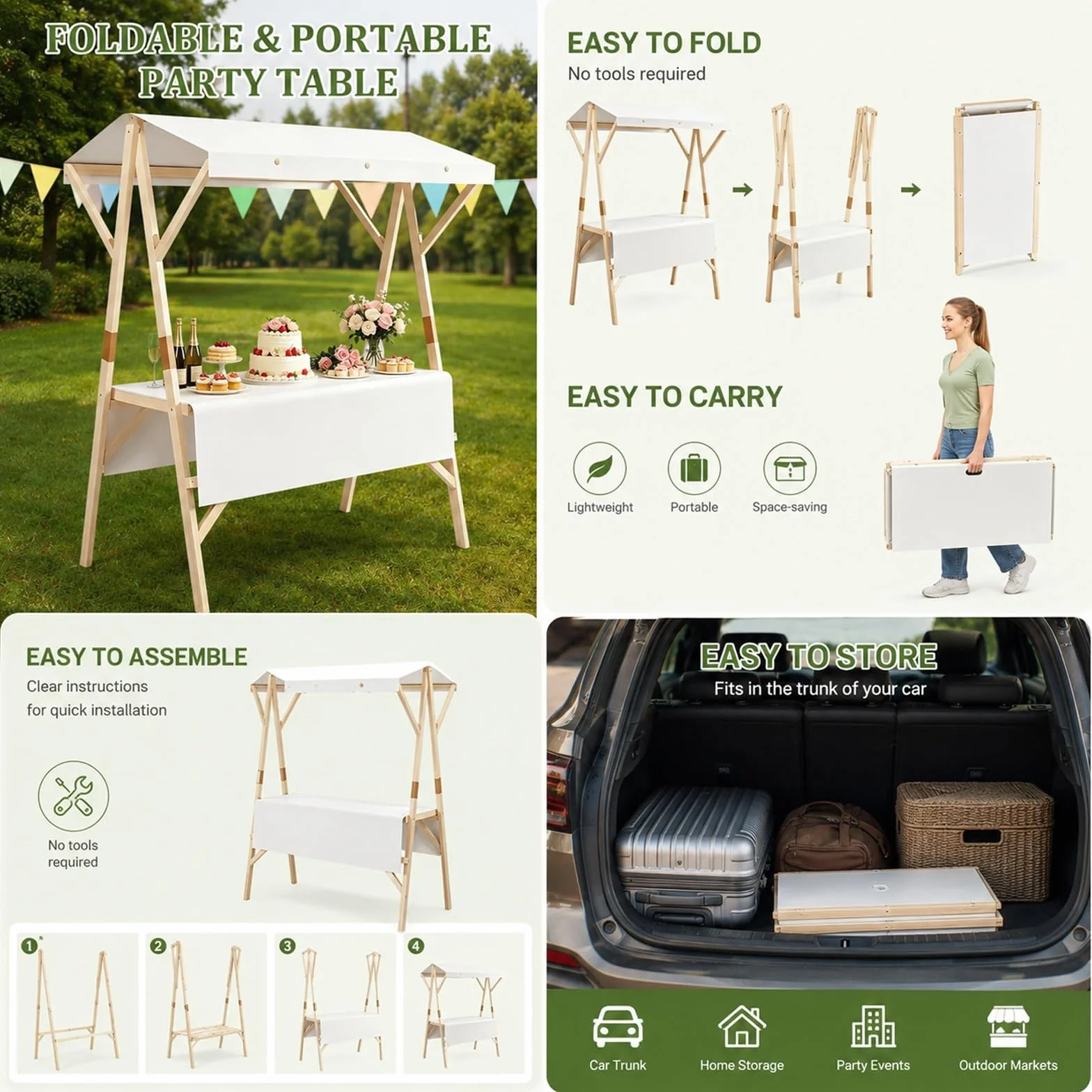 Banco da Mercato Portatile, Carrello Pieghevole per Venditori Ambulanti con Tettuccio e Ruote, per Strade, Eventi, Mercati Agricoli e Fiere Artigianali, Portata 440 Lbs(Yellow,59in/150cm)