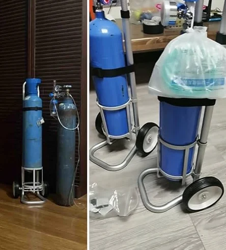 Carrello per bombole di ossigeno, carrello portatile per serbatoio di ossigeno con maniglia, piccolo scaffale a 2 ruote per il trasporto di bombole di gas