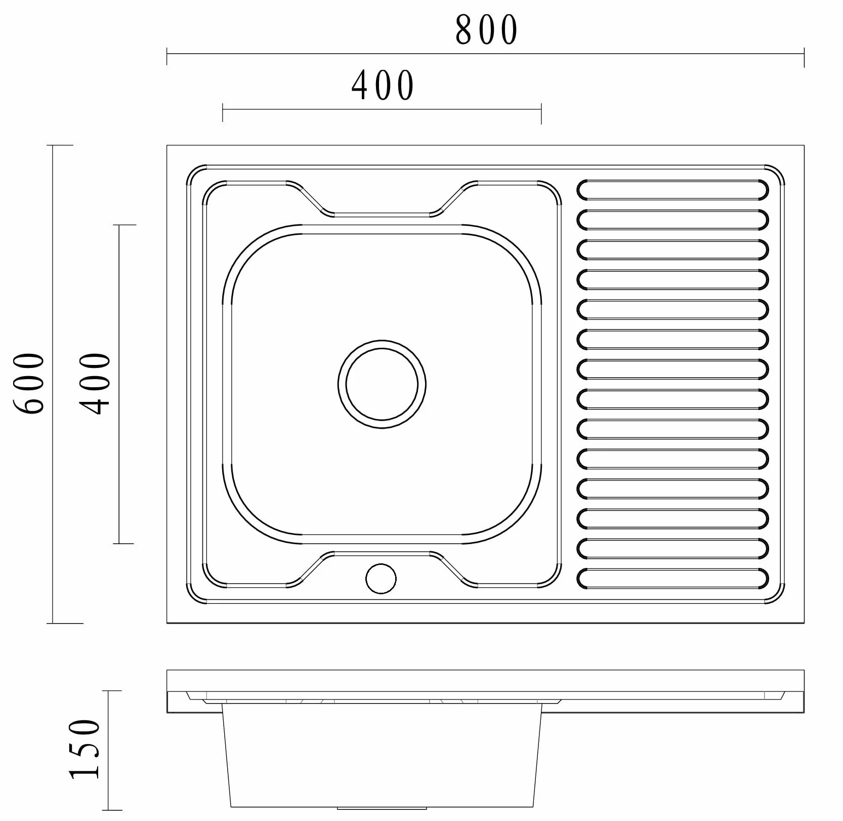 QUADRON Lavello in acciaio inox | dimensione 80 cm colore: sinistro | ROBIN lavello da cucina | scarico incluso | lavello in acciaio inox adatto a mobile da 80 cm | sovrapposizione (SINISTRA)
