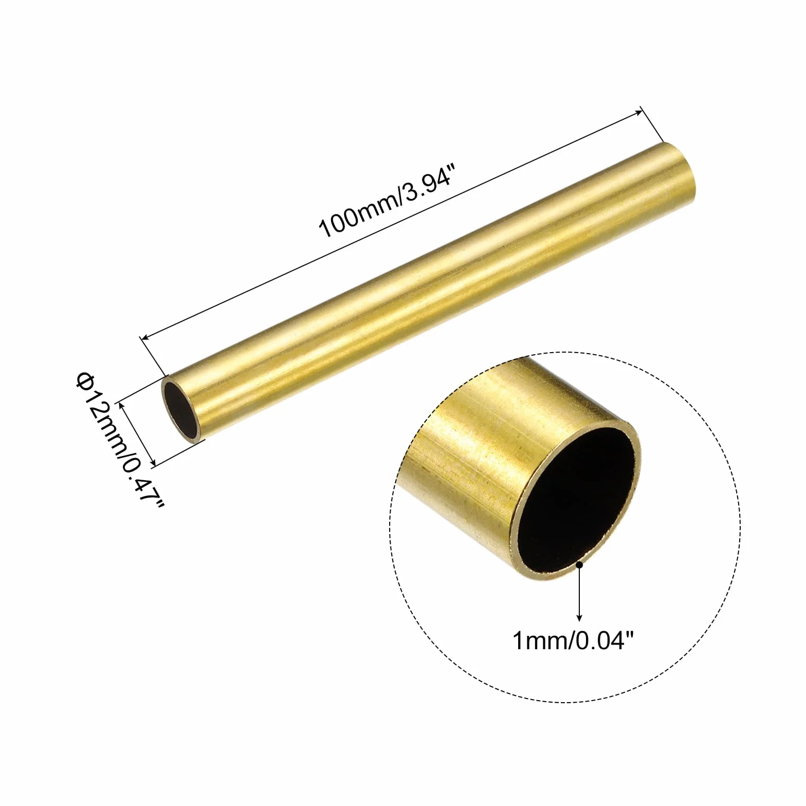 Tubo Ottone 12mm OD 1mm Parete 100mm Lunghezza