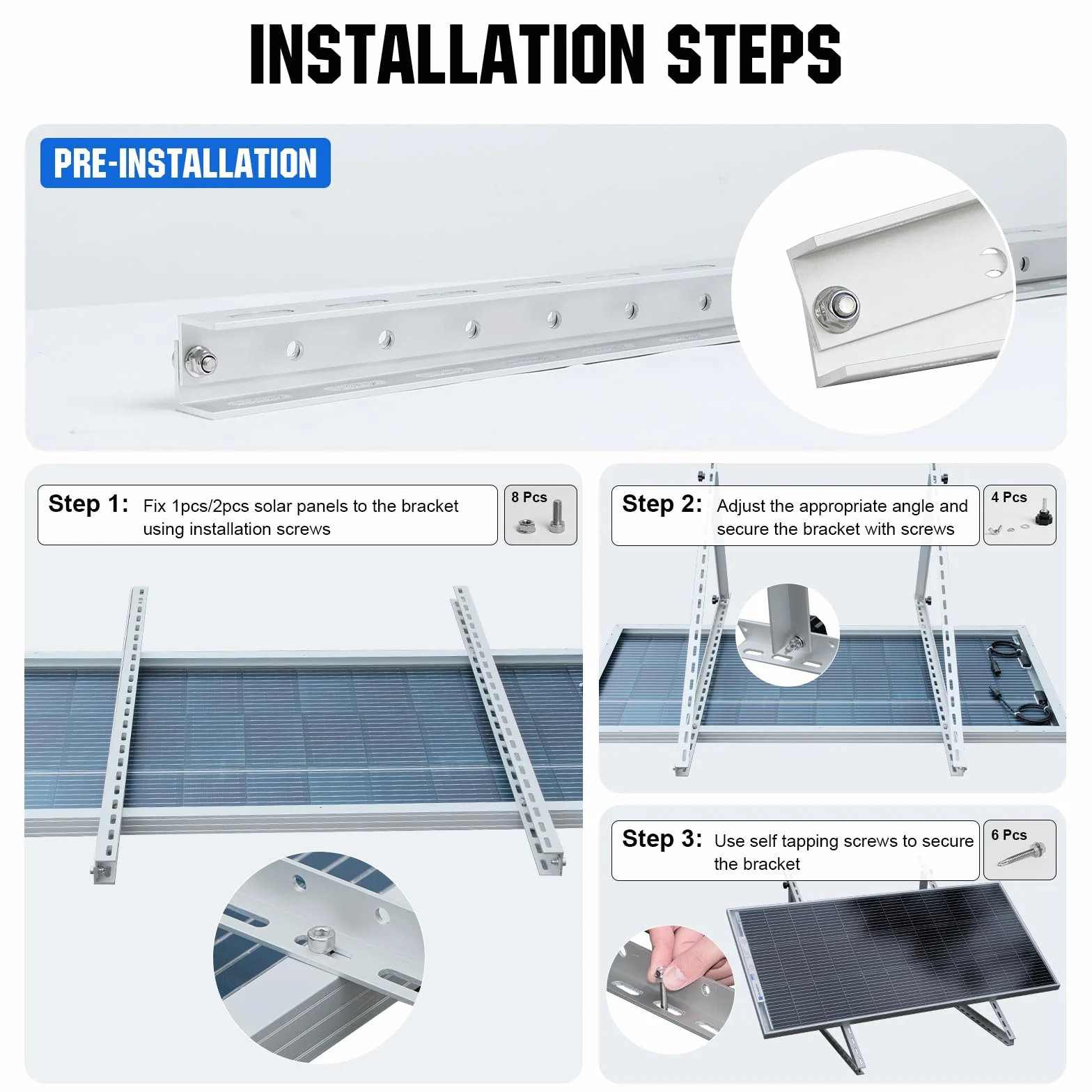 ECO-WORTHY supporti pannello solare 114 cm 45" alluminio angolo regolabile 0-90° 100W-800W set fissaggio tetto piatto parete camper