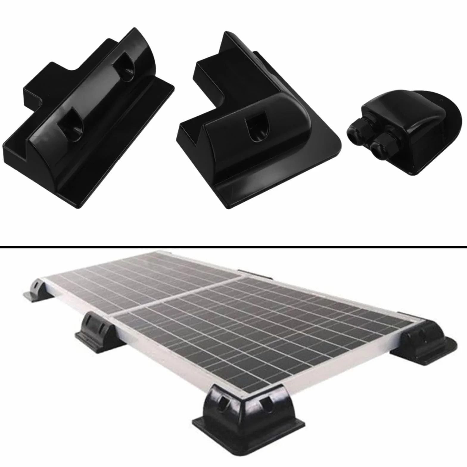 Zestaw wsporników montażowych do paneli słonecznych, 7-częściowy, ABS, czarny, 20W-200W