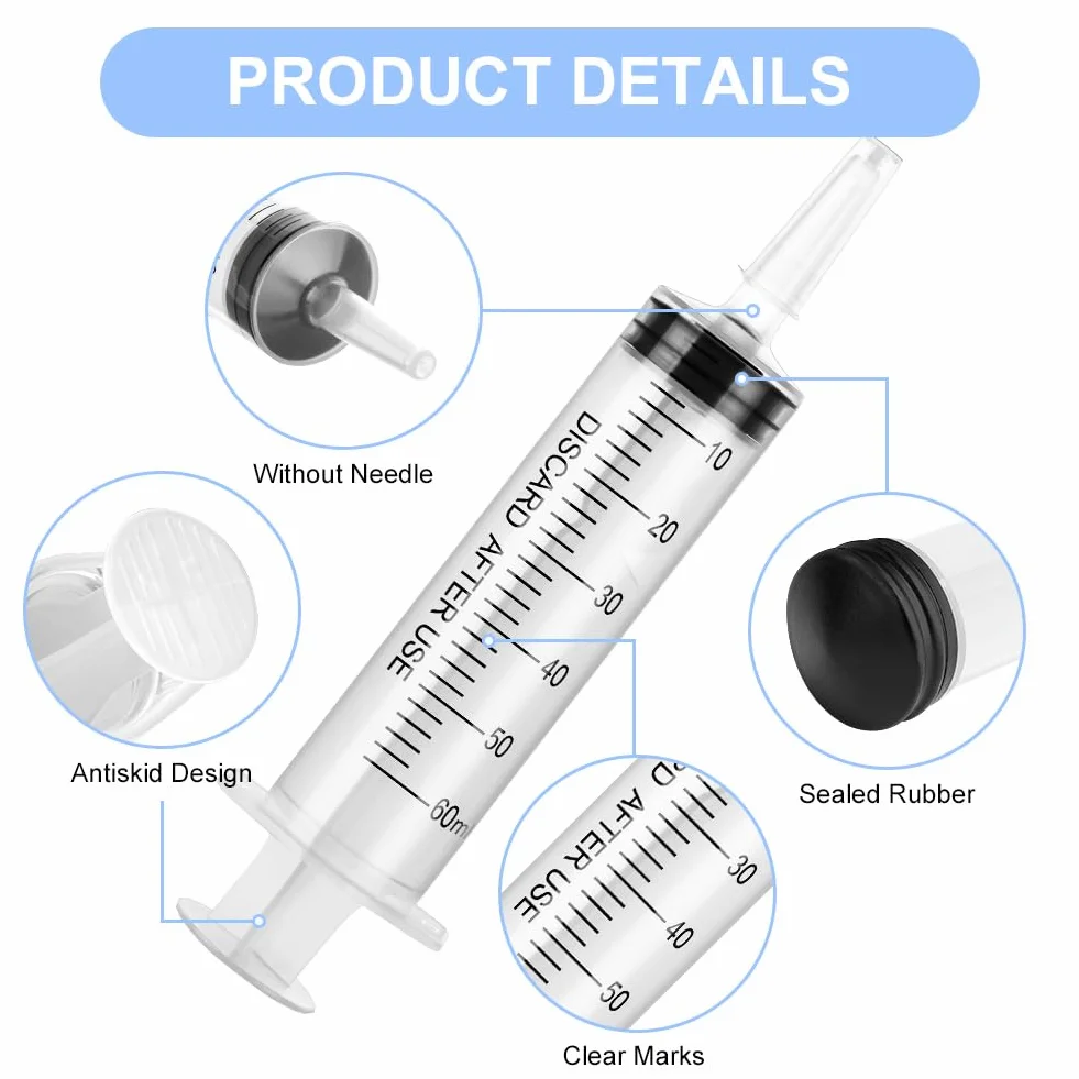 OFFCUP Siringa di Plastica 60ml 4Pcs Siringhe senza Ago Riutilizzabili per Alimentazione Animali