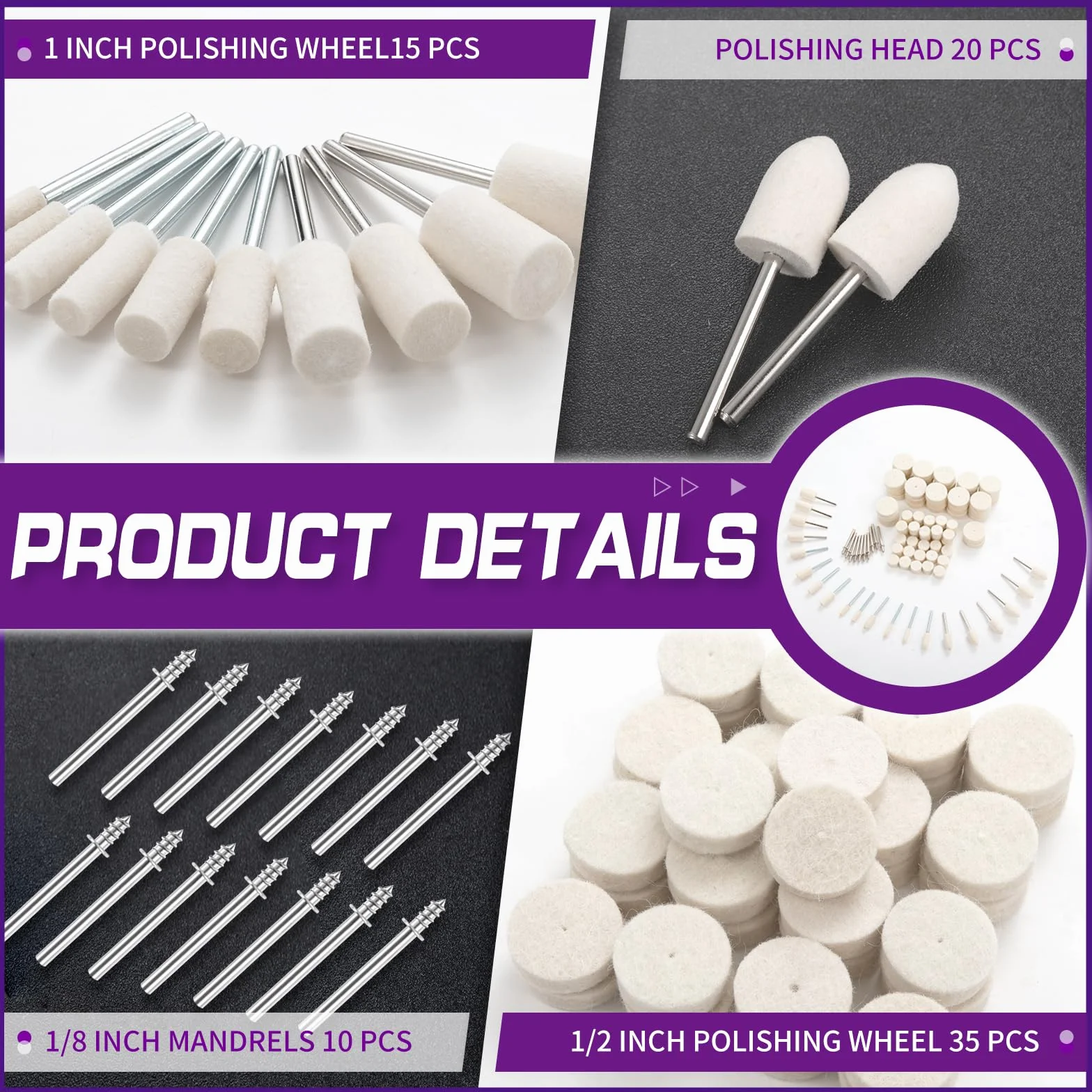 Accessori per lucidatura ruote 80 pezzi compatibili Dremel utensile rotante gambo 3 mm lucidatura metalli vetro giada