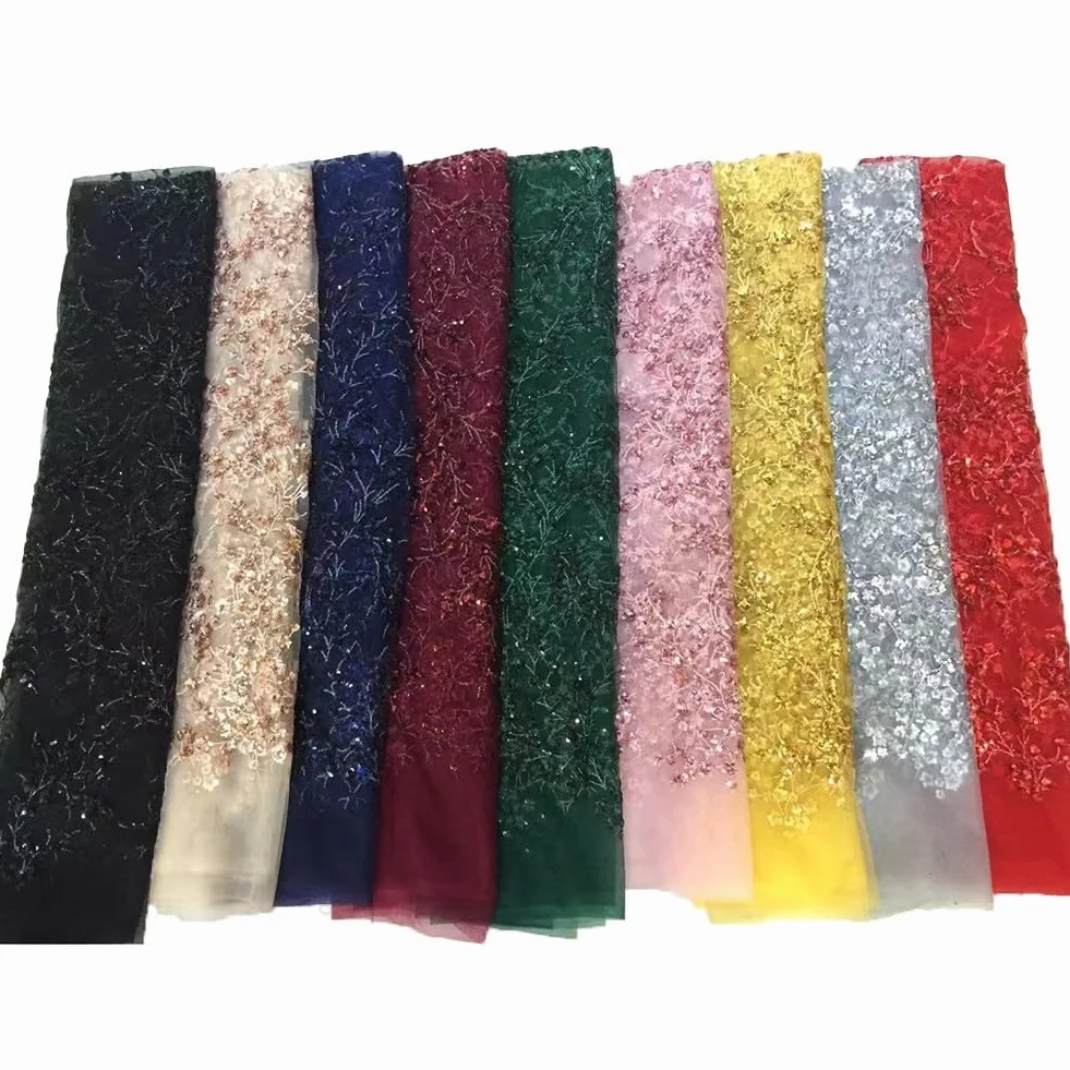 Elegante tessuto in pizzo con paillettes 3D, ideale per creare bellissimi abiti, gonne e oggetti decorativi unici (blu scuro)