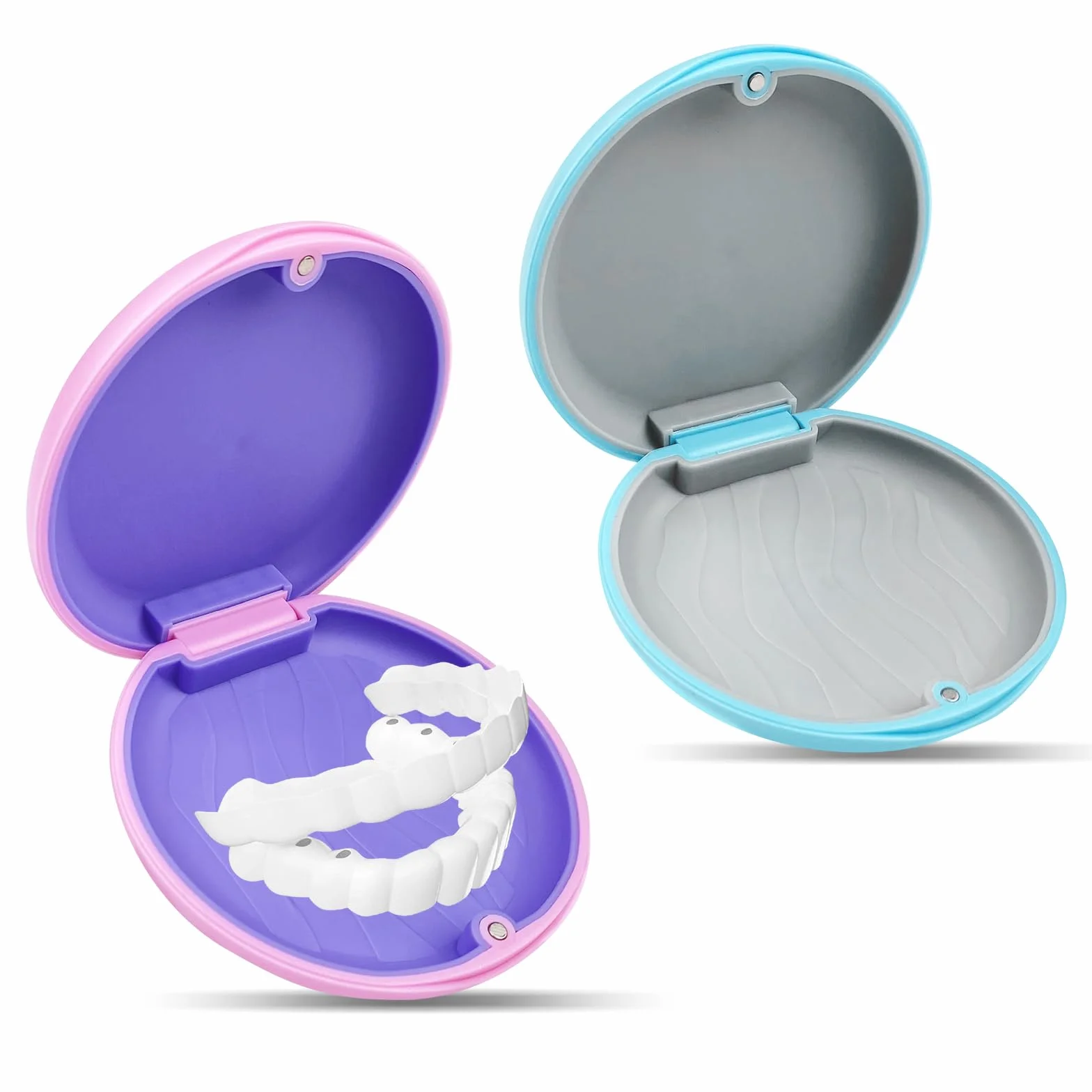Avesteir 2 pezzi porta apparecchio denti, caso per dentiera, custodia bite dentale, contenitore per protesi dentarie, scatola ortodontica, Resistente e Facile da Pulire, per aligner (Rosa e blu)