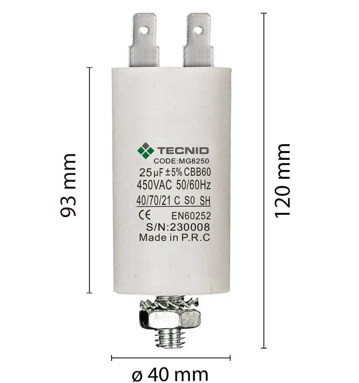 Condensatore di spunto per motori elettrici 450V 25µF 4 pin M8