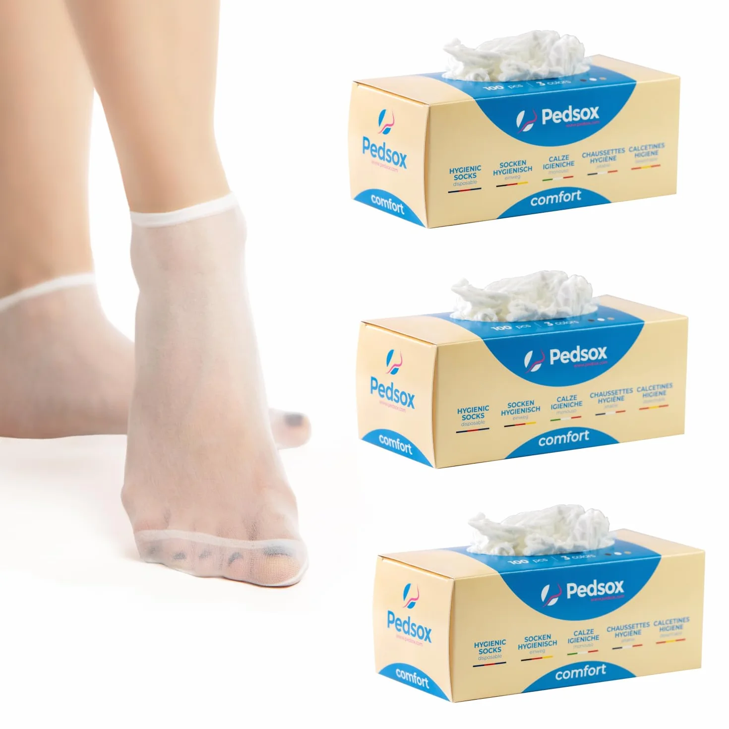 Calze Igieniche Monouso per Prova Calzature 3 Scatole da 100 Pezzi Linea Comfort