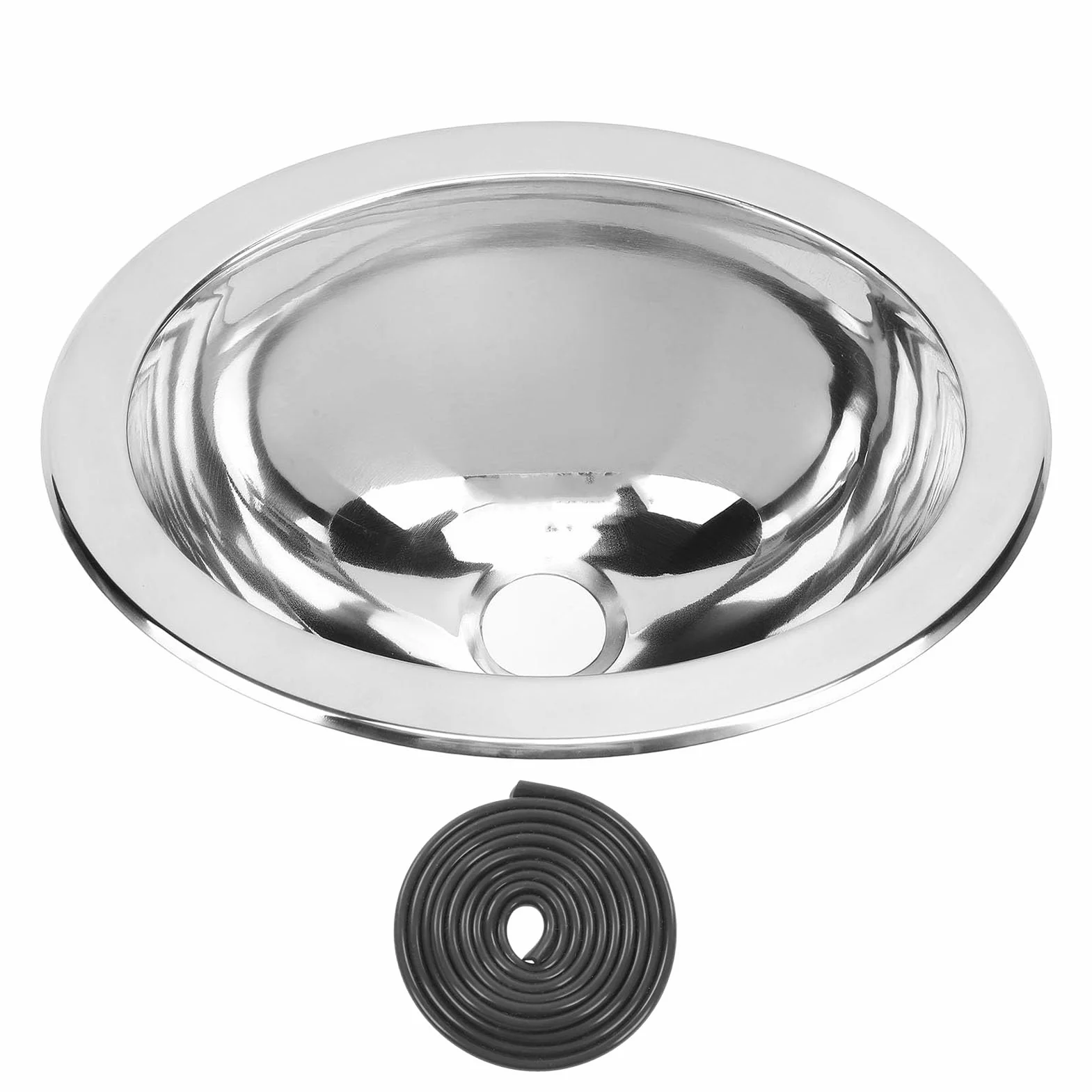 Lavello Rotondo in Acciaio Inossidabile 304 Lucidato a Specchio con Foro di Scarico da 40mm Installazione a Filo per Ottimizzare lo Spazio Ideale per Barche e Piccole Cucine Lavello Resistente e