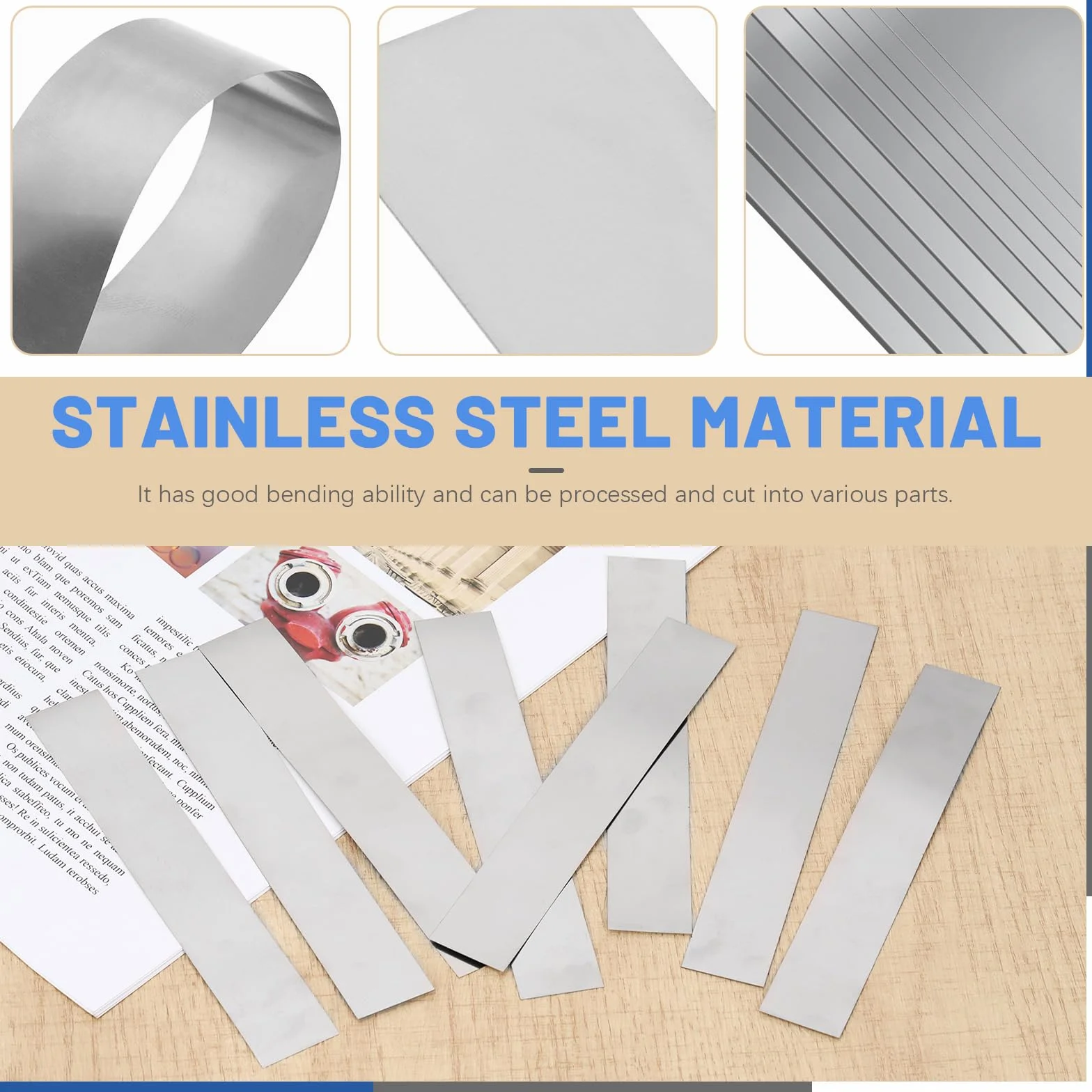 Glarks 10pcs 304 stainless steel rectangular shim strips storage sheet