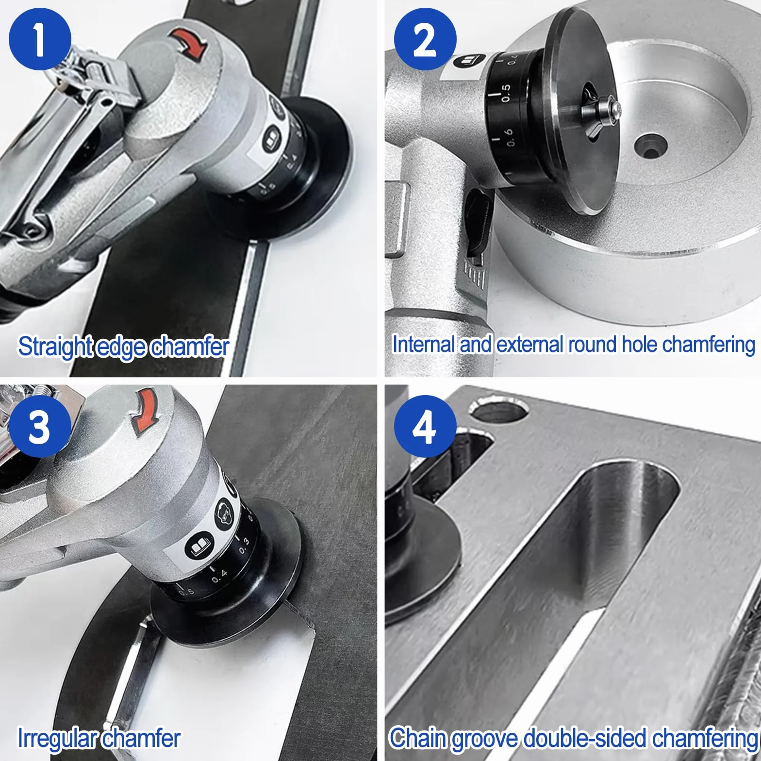 Mini macchina pneumatica per smussatura, utensile portatile a 45° per metallo e legno, guscio in lega di alluminio (6 lame R + 6 C)
