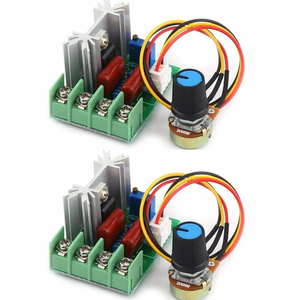 Gebildet 2pcs AC 110V-220V/25A 2000W SCR Precablato Modulo Regolatore Tensione Elettronico ad Alta Potenza, Regolatore Velocità del Motore Dimmer LED Piccolo con Manopola di Controllo Della Velocità