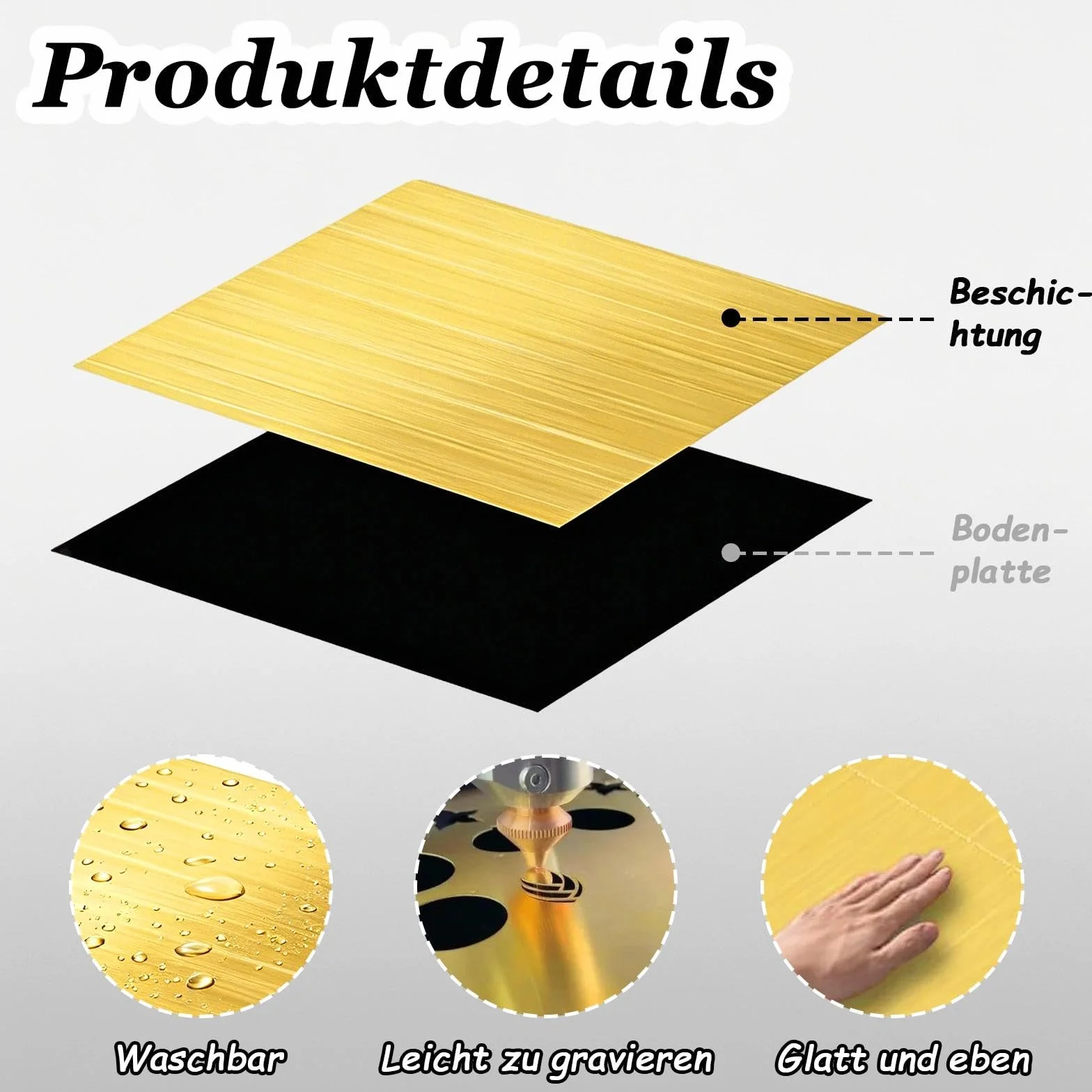 Targhetta per incisione laser, 30 x 20 cm, 4 pannelli in plastica ABS, piastra di plastica per incisione, piastra bianca incisa a laser, pannello dorato spazzolato con incisione nera, per fai da te