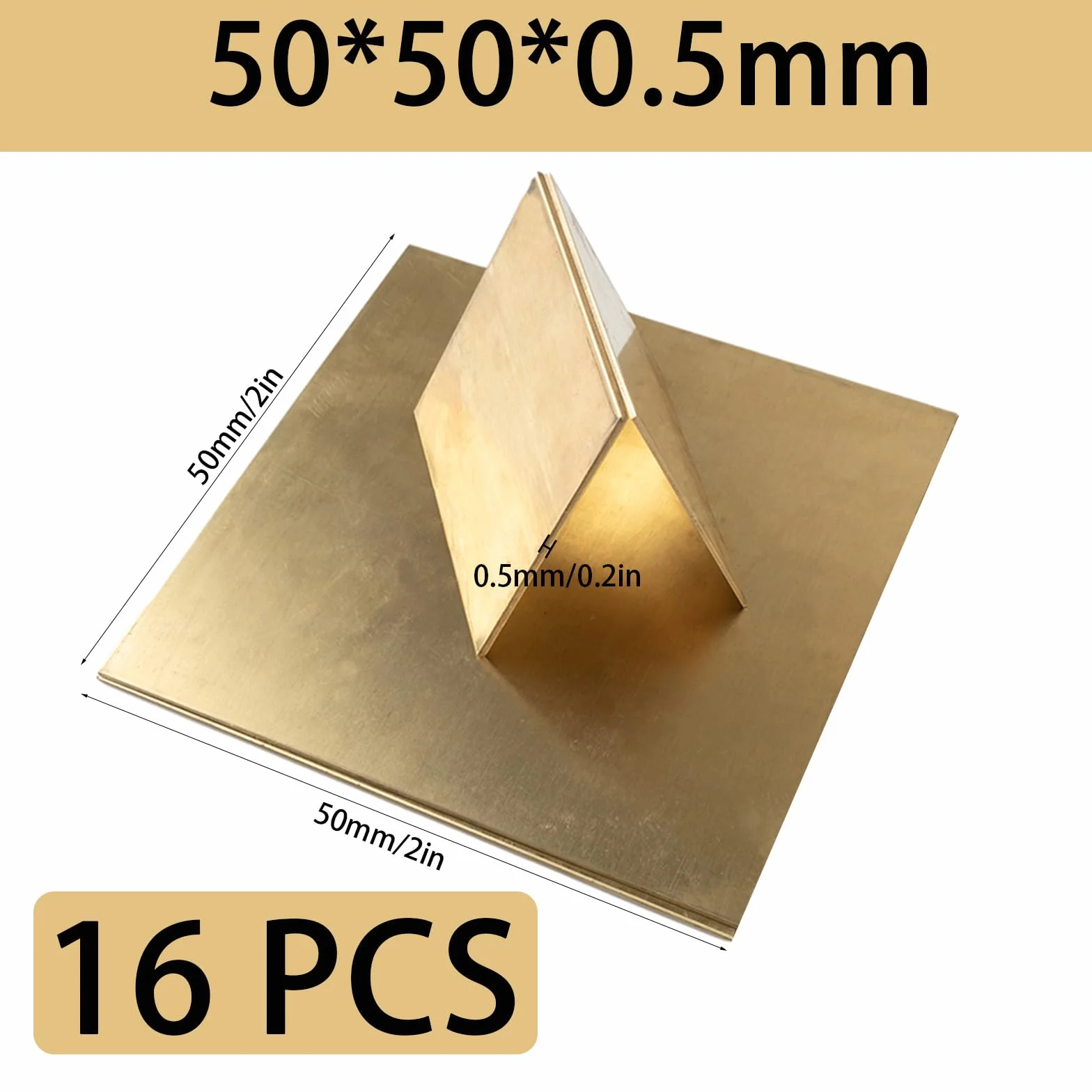 16 Pcs Piastre in Ottone Dorato 0,5 x 50 x 50 mm, Fogli Decorativi in Ottone con Piastra Metallica H62, Pellicola Sottile Resistente Fissa per Fai da Te, Artigianato e Creazione di Gioielli