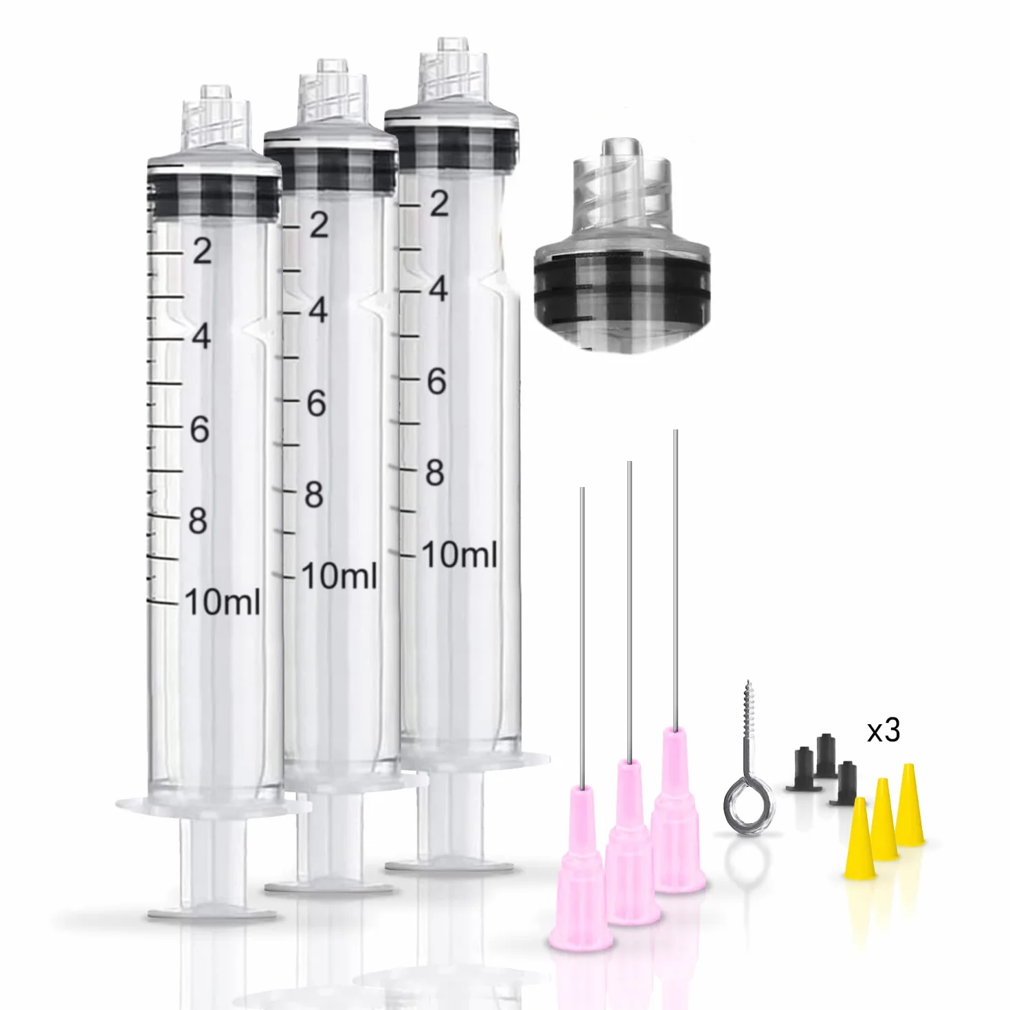 Siringa in plastica 10ml punta Luer Lock, confezione da 3pz siringhe di plastica, Ago 7 cm, per Laboratori Scientifici, Ricarica Inchiostro Cartucce stampante, per Animali Domestici, giardinaggio, ecc