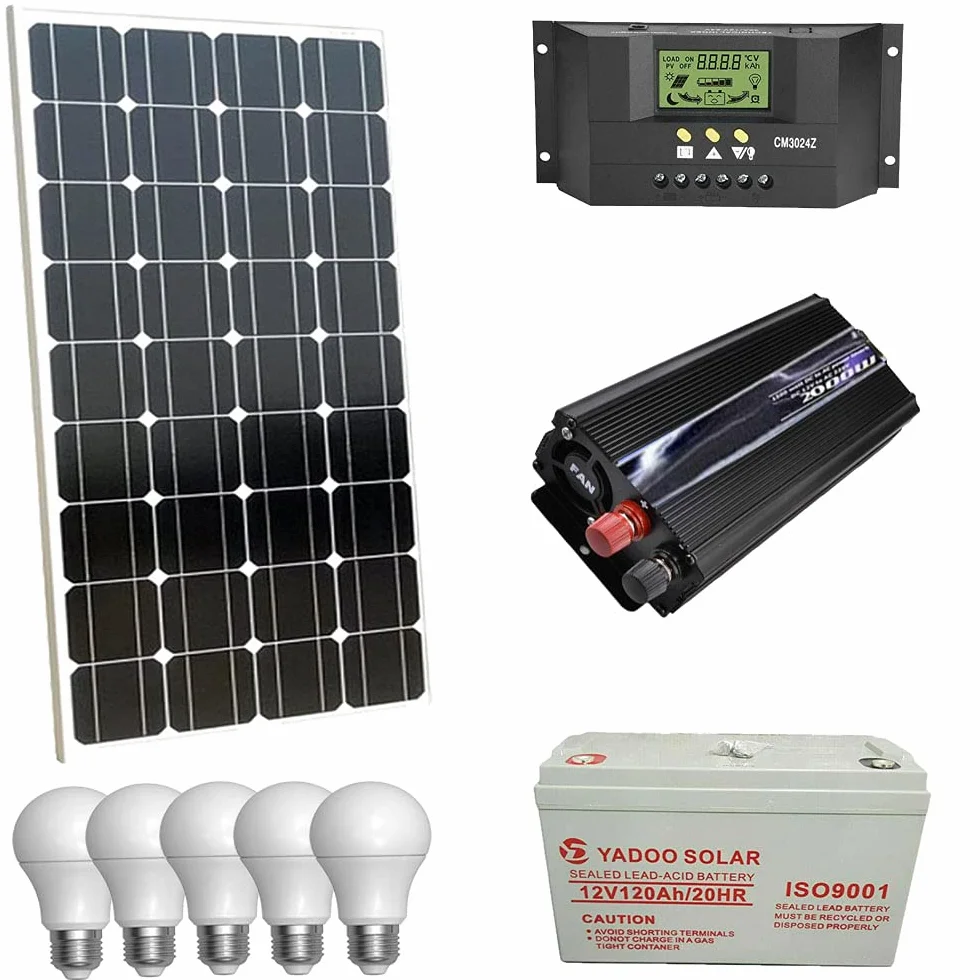 KIT FOTOVOLTAICO 1KW GIORNALIERO INVERTER 2000W PANNELLO ENERGIA SOLARE BATTERIA 120A