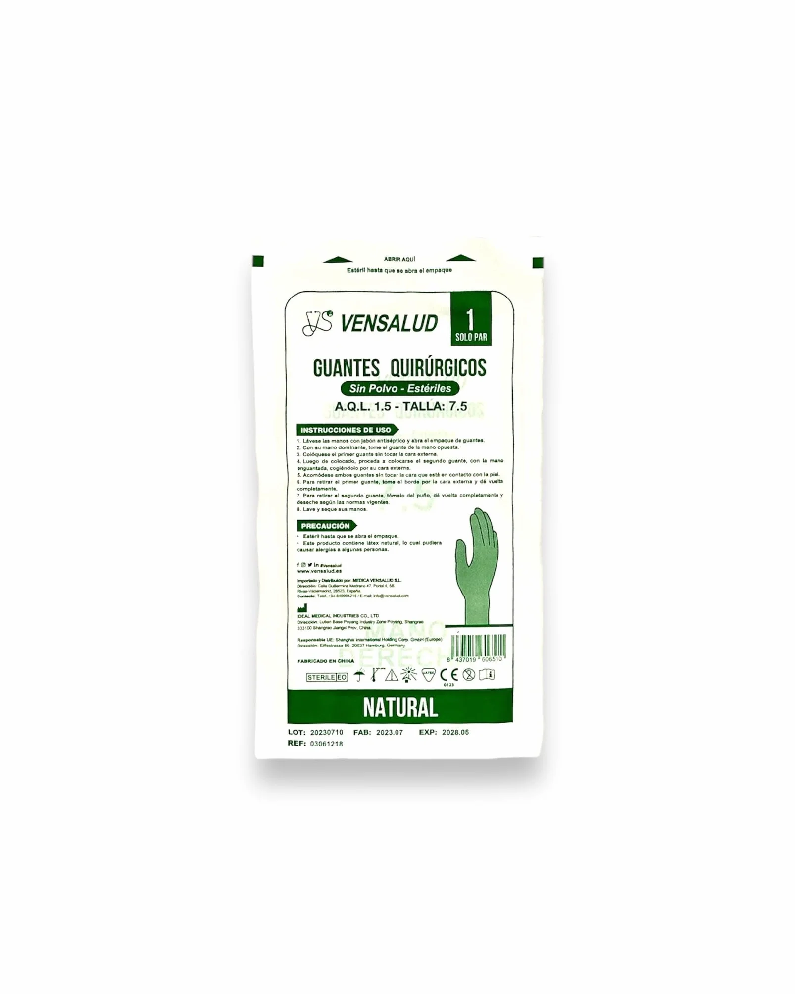 Guanti in lattice sterili monouso senza polvere A.Q.L 1.5 100 pz. Bianco (7,5)