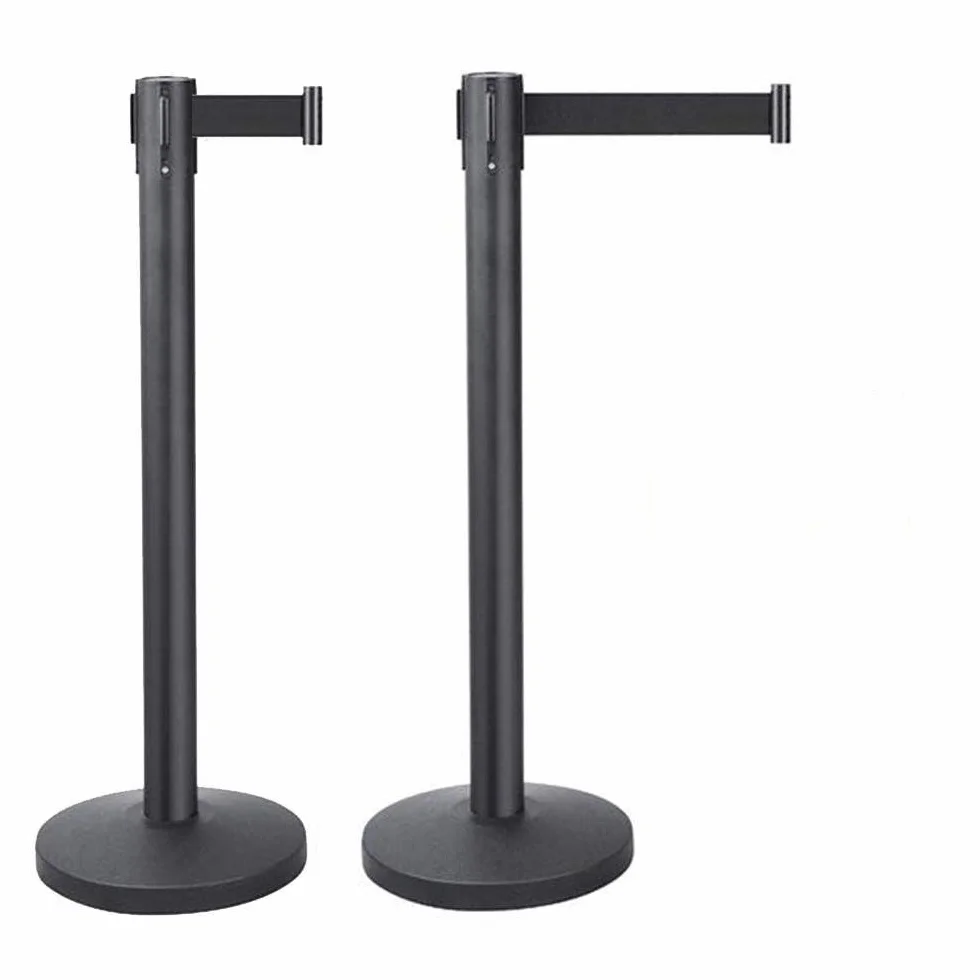 Yaheetech 2 Paletti Delimitazione Spazi Colonnine Segnapercorso con Nastri Retrattili 2 Metri Altezza 92 cm Transenne Eliminacode Separacode Neri
