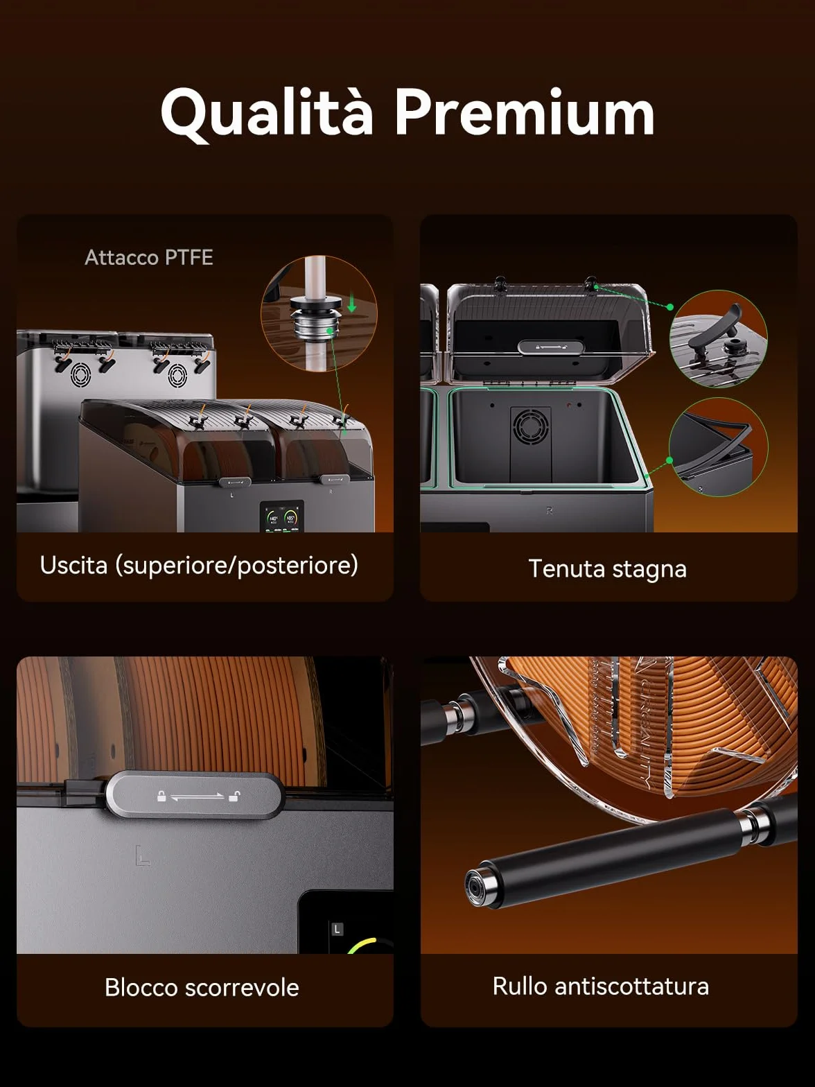 Creality Space Pi X4 Filament Dryer, 4 Bobine & Doppia Camera Riscaldante, 200W PTC (85°C), 360° Riscaldamento, Essiccazione Rapida, Stoccaggio Anti-Umidità per PLA PETG TPU ABS 1,75/2,85 mm