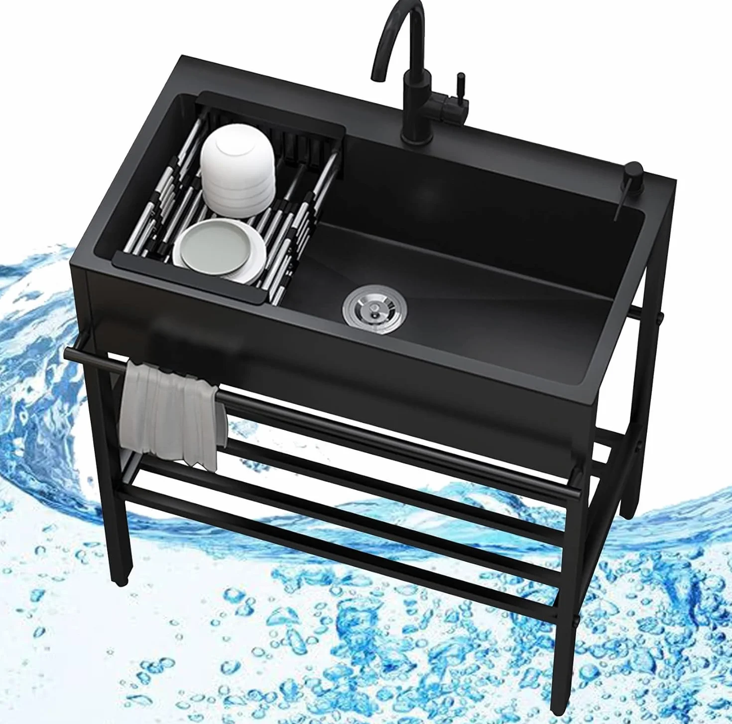 Lavello esterno in acciaio inox per ristorante, cucina, set con rubinetto, preparazione e lavandino per garage, catering, ristorante, campeggio