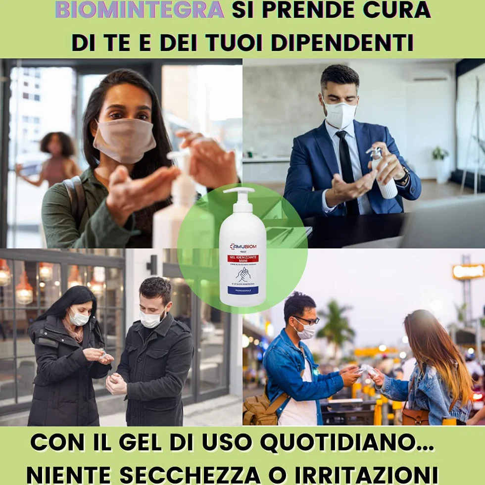 BioM Laboratorio della Natura - Gel Igienizzante Mani con 70% Alcool, Glicerina e Profumo di Limone - Antibatterico Senza Risciacquo, Idratante e Veloce Asciugatura - 2x500ml