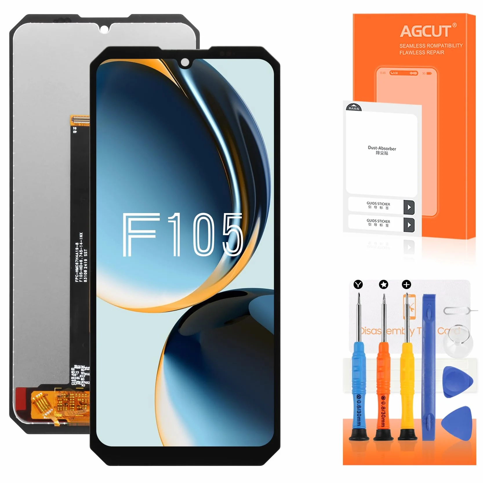 AGCUT Display LCD per Fossibot F105 Schermo LCD per Fossibot F105 6,75 Pollici Schermo Sostituzione Digitalizer Touchscreen Montaggio Completo con Riparazione Kit, Nero