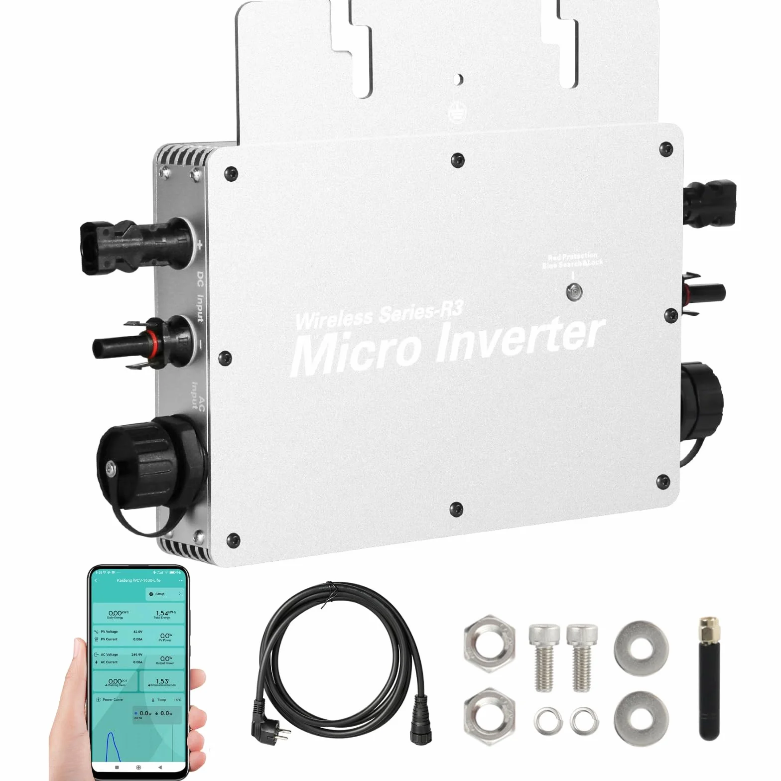 Jadeshay Microinverter,800W Inverter Fotovoltaico Grid Tie Inverter Micro Inverter DC22-60V Inverter di Rete con Sistema di Monitoraggio del Telefono Cellulare per 2 Pannelli Solari