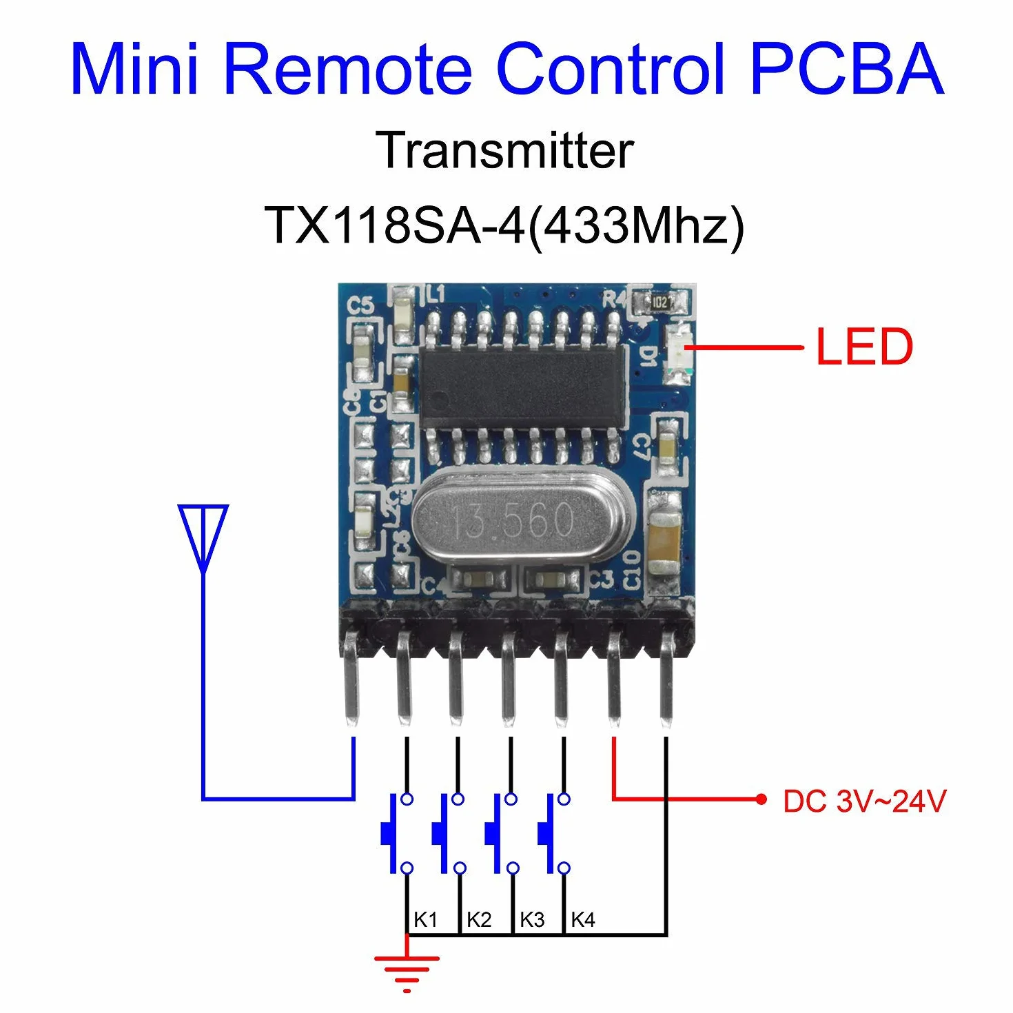 QIACHIP rx480e Radio 433mhz RF Transmitter Module Senza Fili Trasmettitore e Ricevitore Modulo Wireless 4 Canali con Antenna per Telecomando Arduino