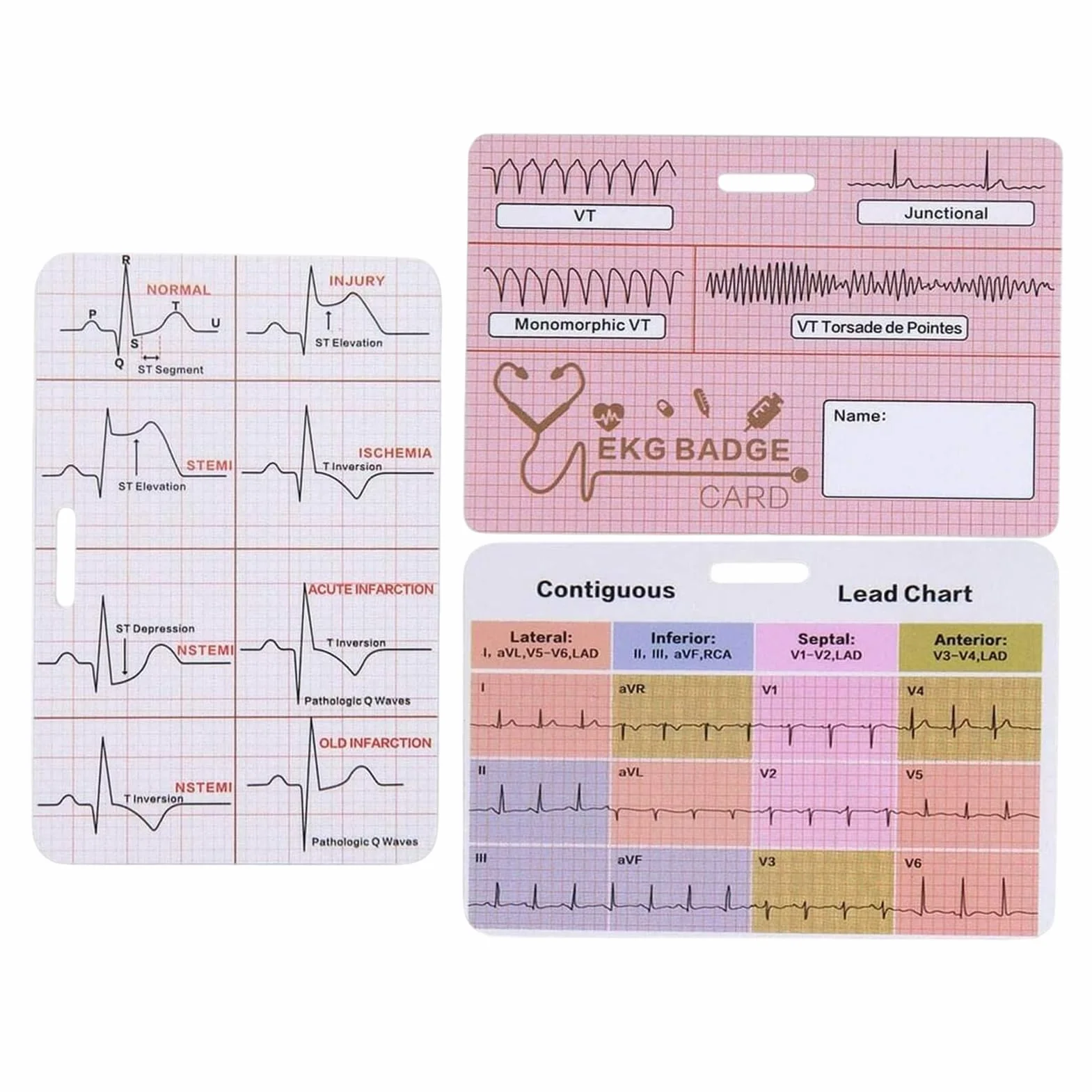 EKG - Libro di interpretazione ECG, cartellino tascabile, set da 3 pezzi, per clinica, telemetria, lavoro di emergenza