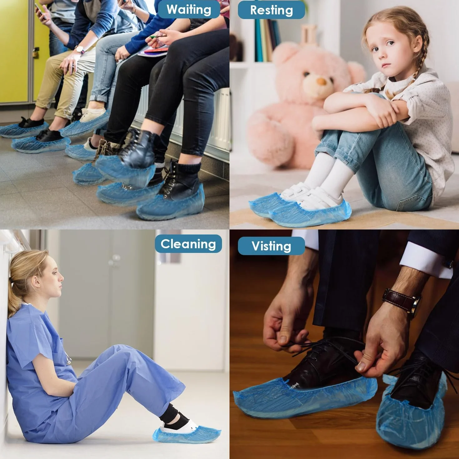 Copriscarpe Monouso in Plastica Blu Impermeabili 100 Pezzi Compatibili con Distributore Automatico
