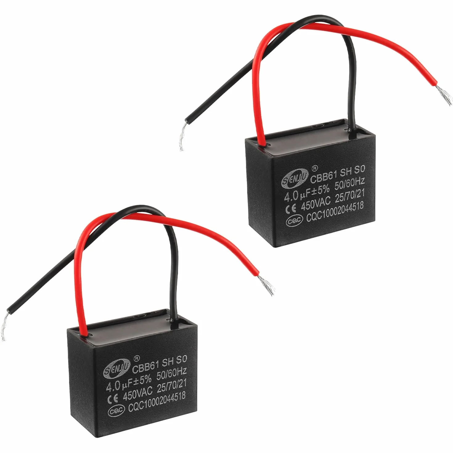 Condensatore di Marcia CBB61 4uF 450V AC 50/60Hz per Motore Ventilatore Condizionatore Aria (2 Pezzi)