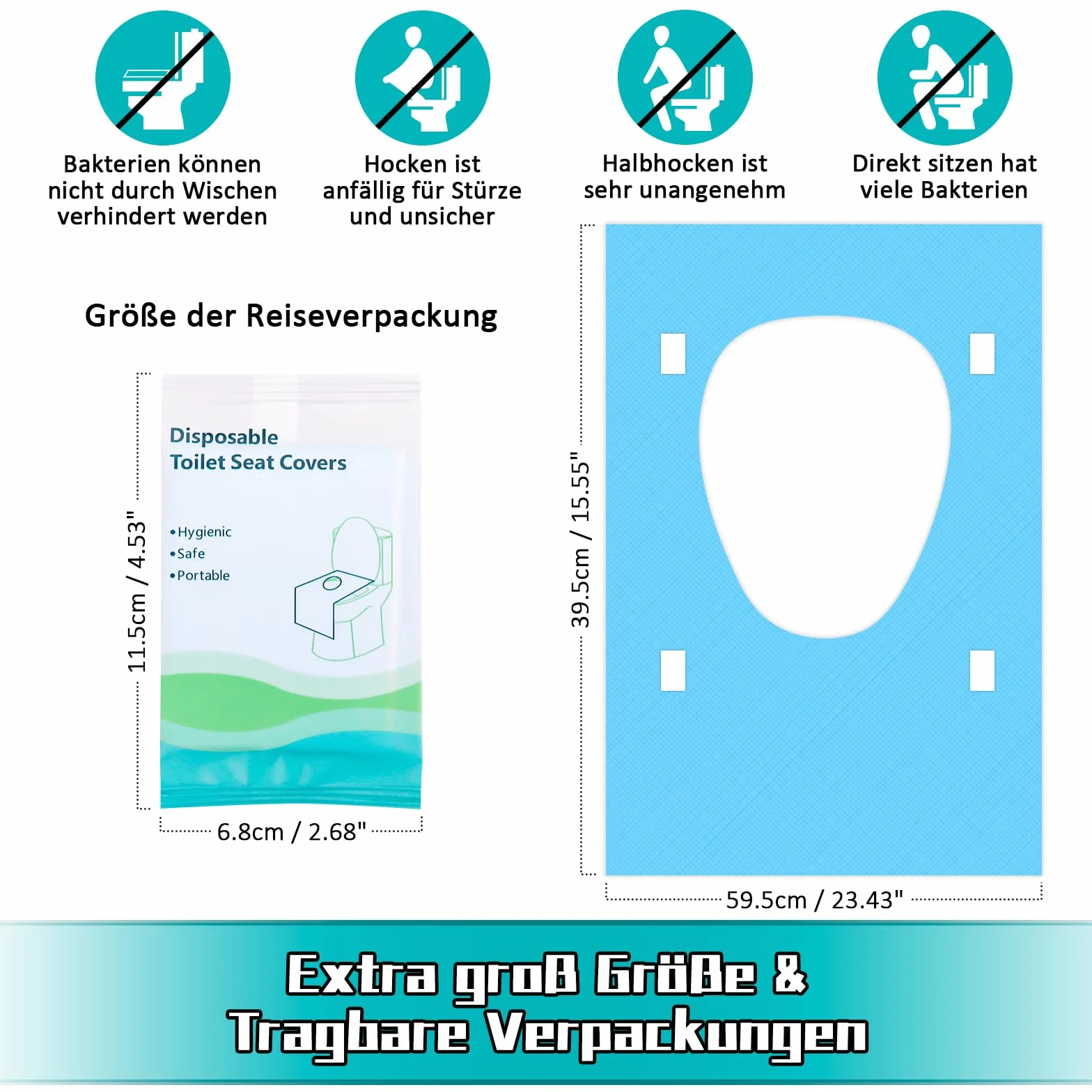 Ghope 50 Pezzi Copriwater Monouso Portabile per WC Tappeto Protettivo Toilette Viaggi Pubbliche